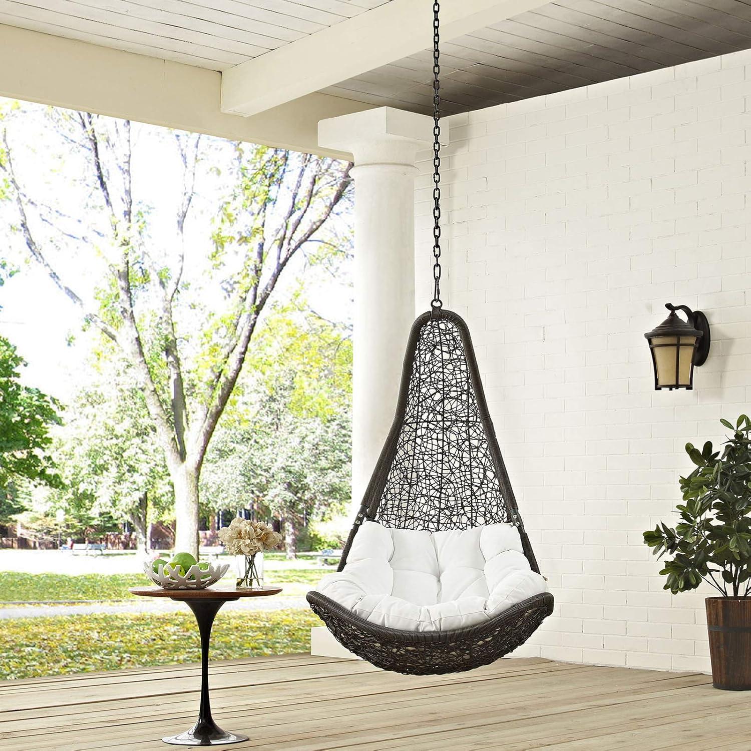 Gray and White Rattan Outdoor Patio Swing Chair with Cushion