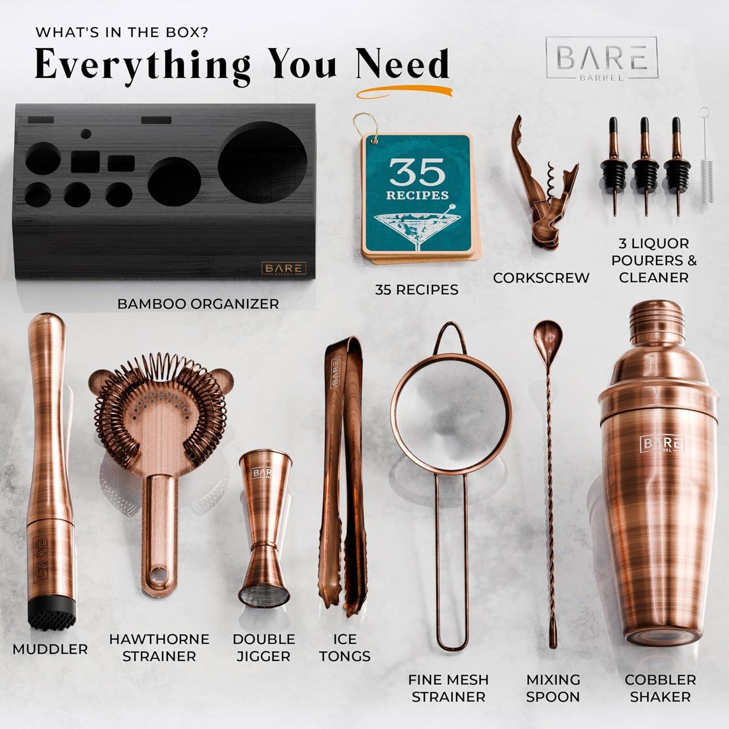 Mixology Bartender Kit Bar Set | 14-Piece Cocktail Shaker Set | Martini Barware Mixing Tools for Home Bartending | Incl. 35 Recipe Cards | Gift Set (24oz Cobbler Shaker, Gold/Black)