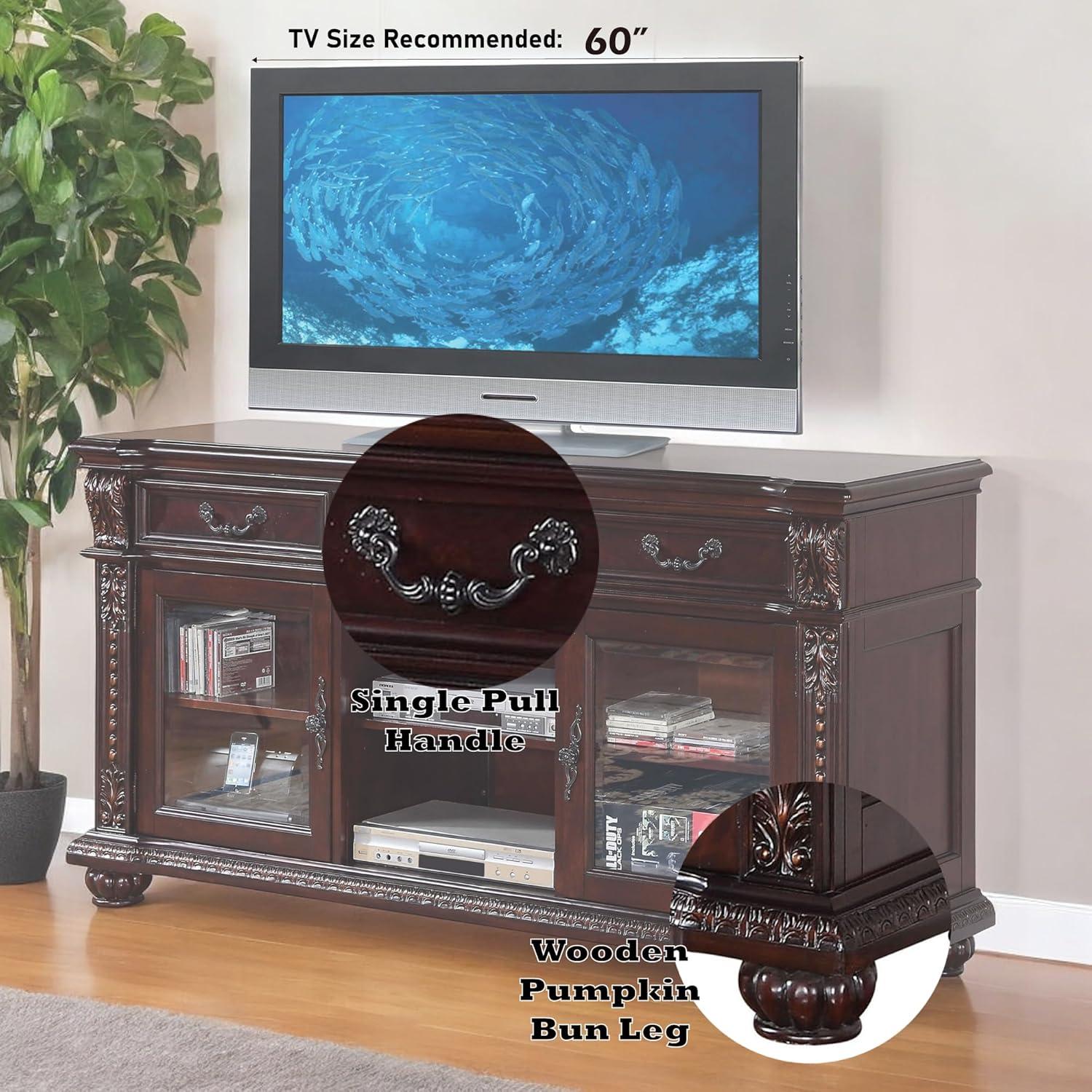 ACME Anondale 3-Drawer Wooden TV Stand with Glass Doors in Cherry