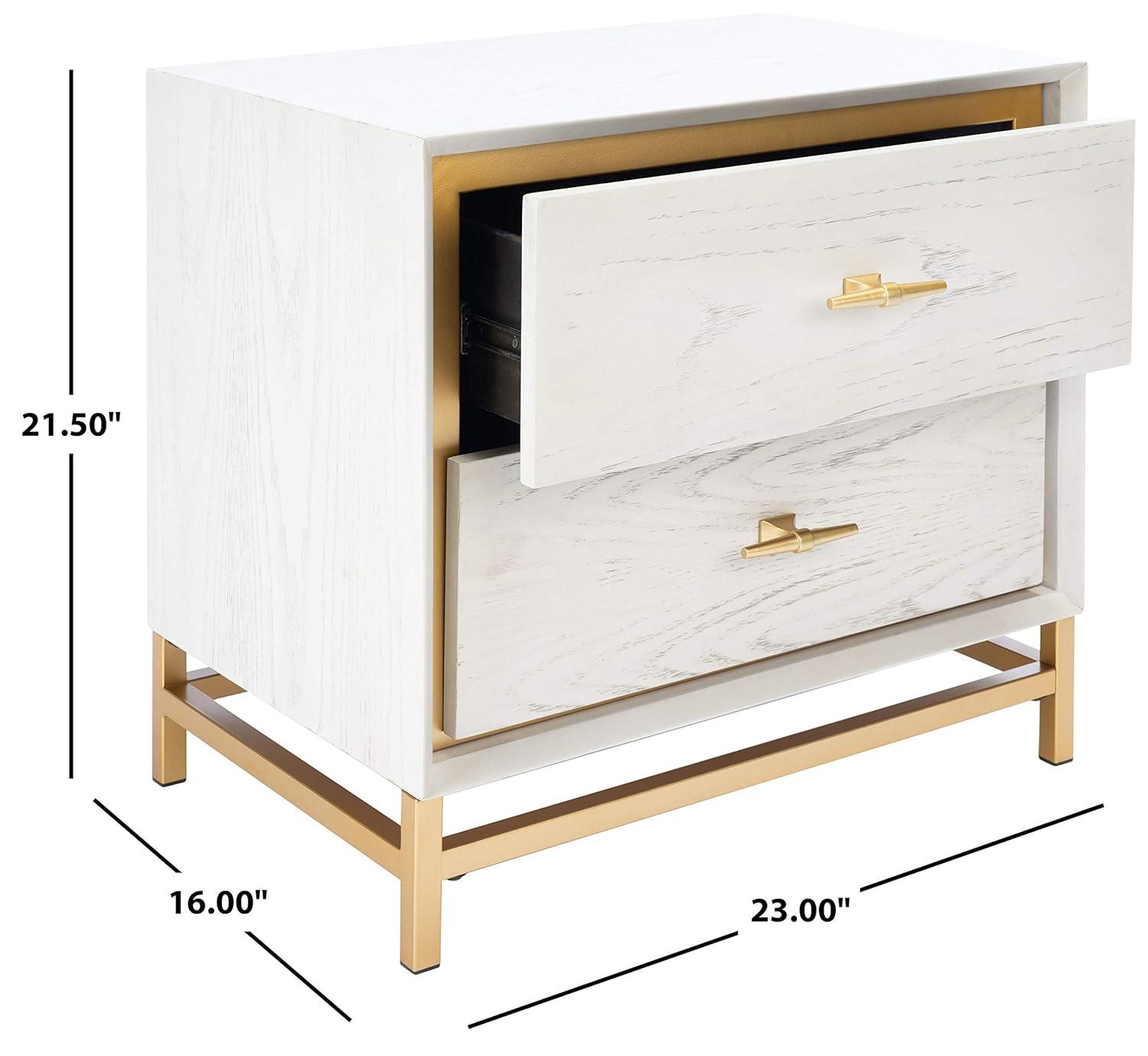 Fenno 2 Drawer Nightstand - NST6401 - White Washed/Brass - Safavieh