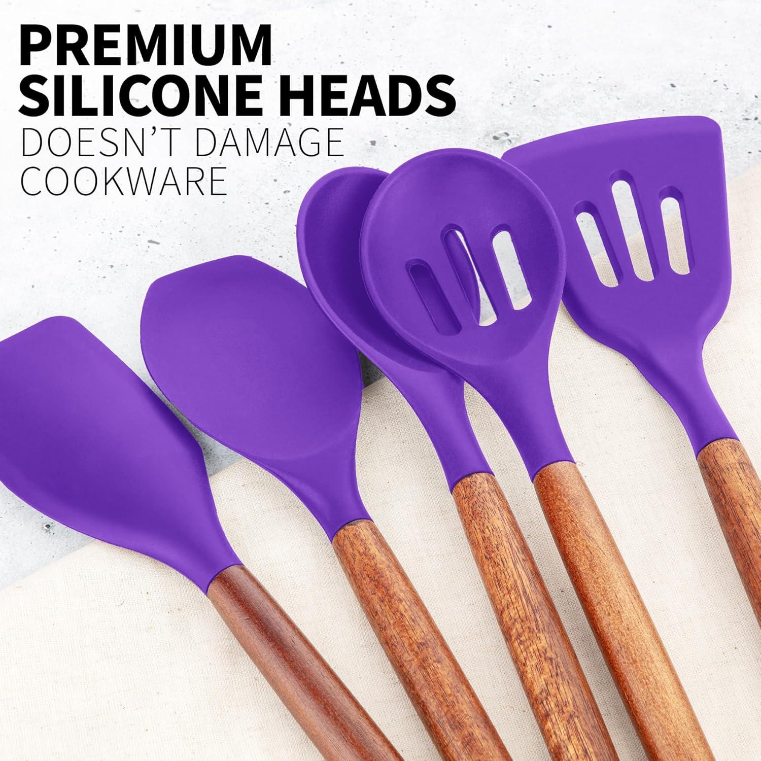 Zulay Kitchen Zulay Kitchen 5 Piece Silicone Utensils Set With Authentic Acacia Wood Handles - Dark Blue