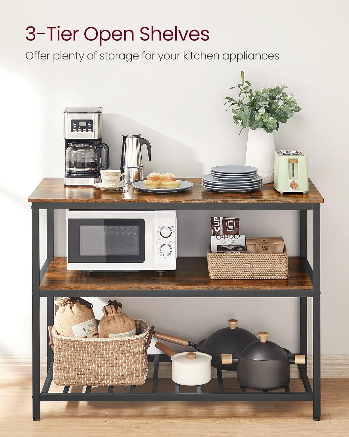 47.2 Inches Kitchen Island with 3 Shelves Kitchen Storage Shelf Kitchen Baker’s Rack with Large Worktop