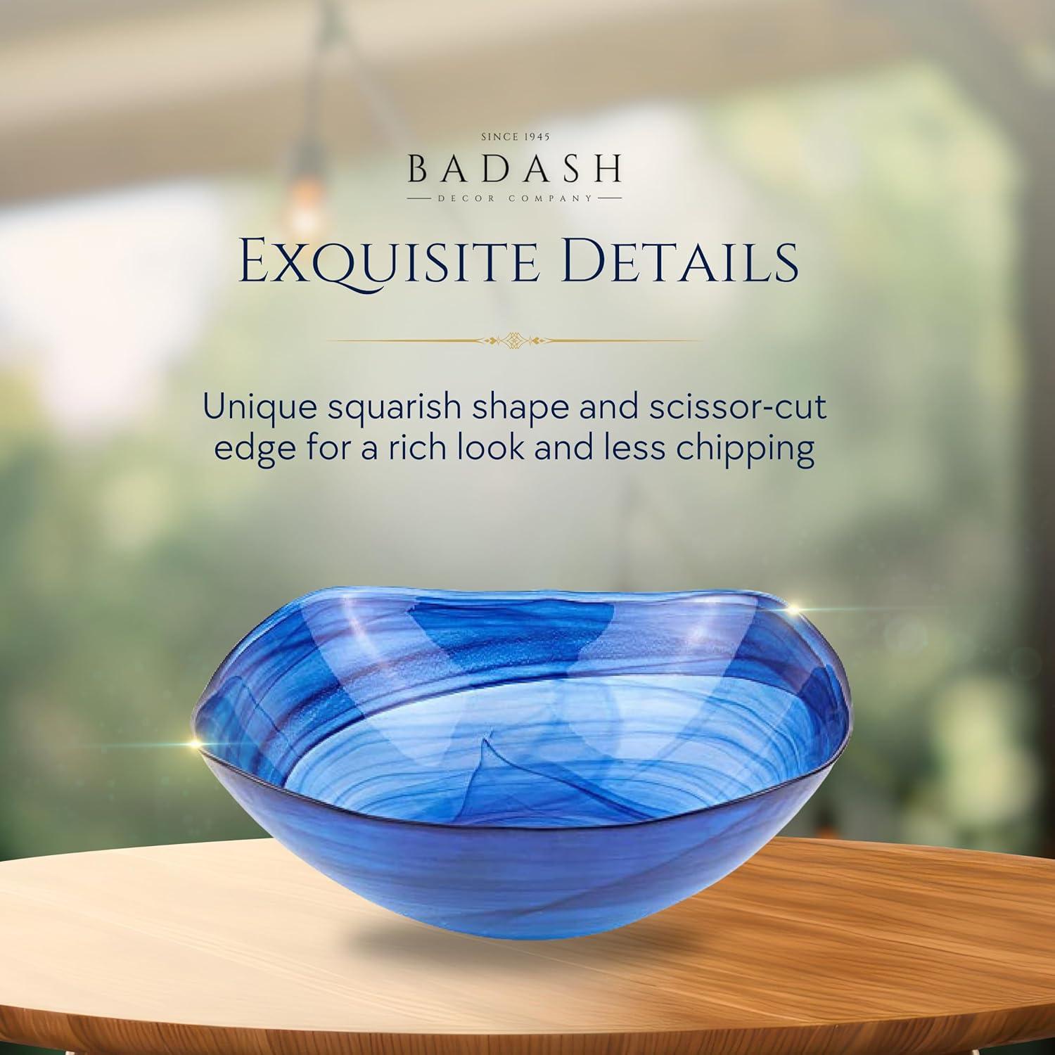 Badash Decorative Glass Serving Bowl, Alabaster Glass Centerpiece Fruit Bowl, Home Décor Table Accent Bowl, 10” Diameter, Cobalt Blue