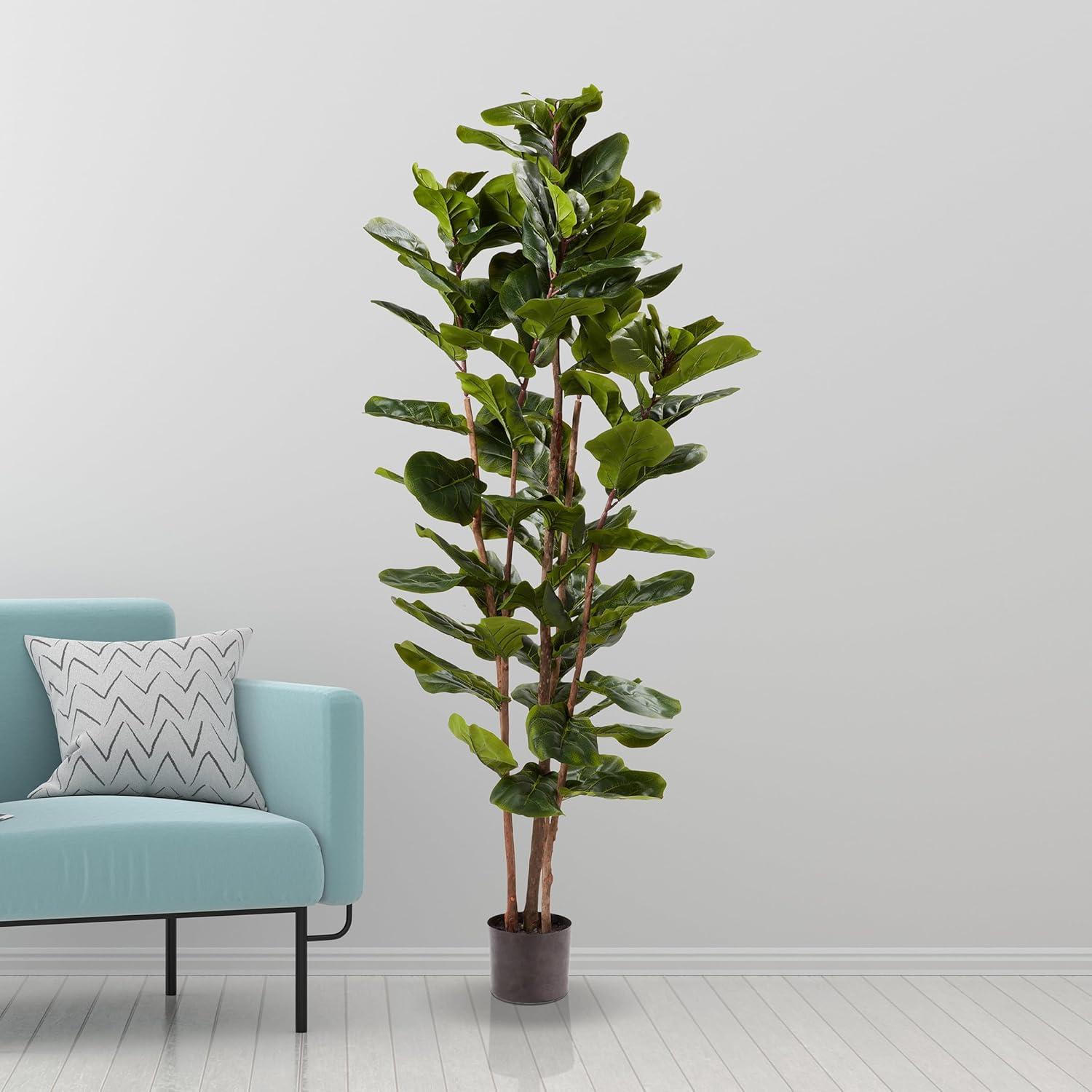 Fiddle Leaf Fig Tree - 72-Inch Fake Plant with Pot and Natural Feel Leaves for Home or Office - Artificial Plants Decor for Indoors by Pure Garden