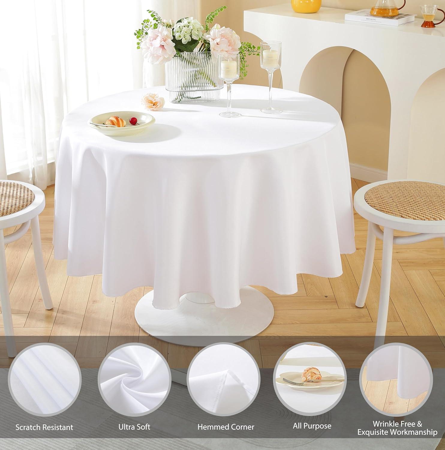 Hokku Designs 10 Packs Premium Round Tablecloth 90 Inch White Polyester Table Cloth Bulk Washable Polyester Fabric Tablecloths Table Cover For Wedding Party Banquet Buffet Table Holiday Dinner (White, 90 Inch)