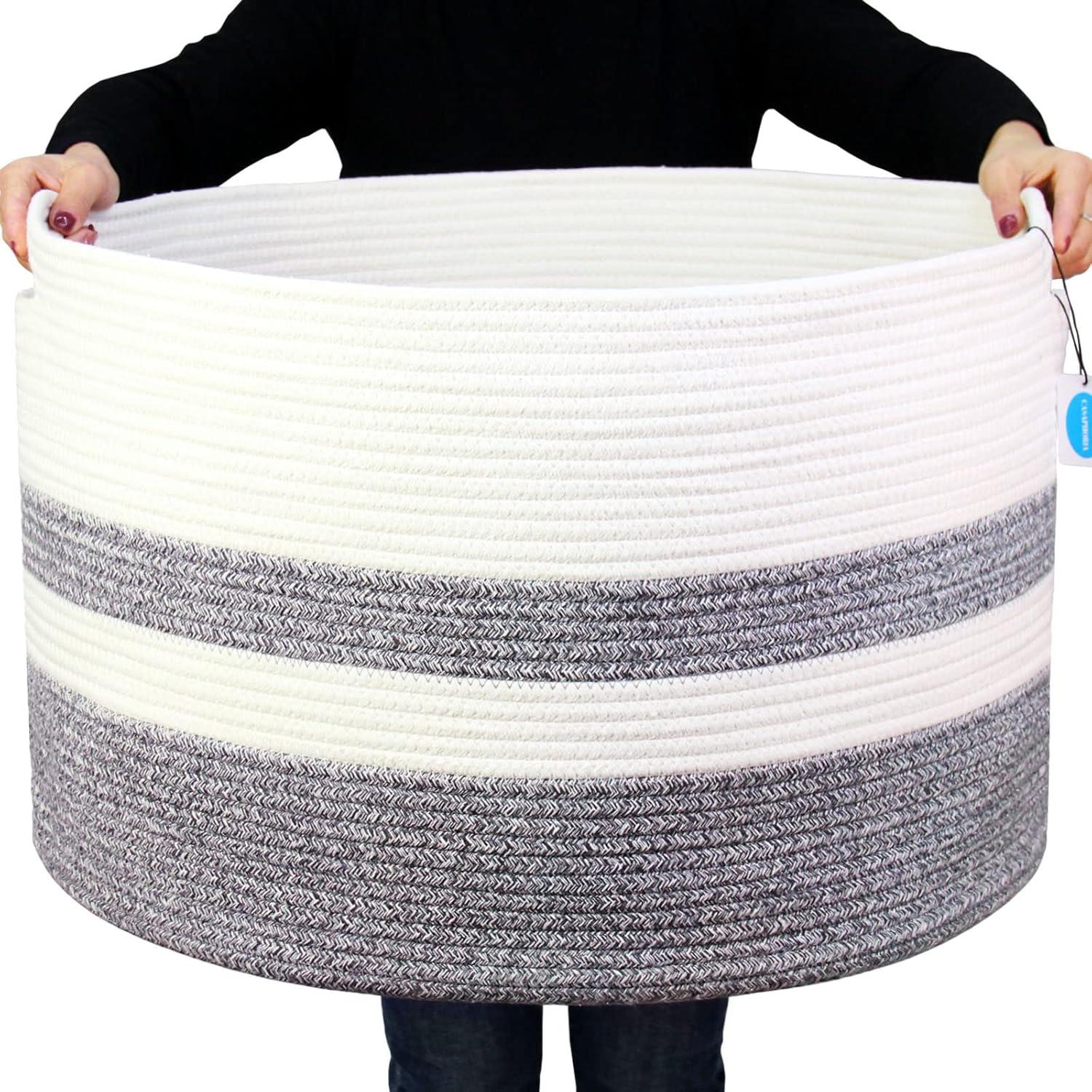 XXXLarge White and Gray Cotton Rope Laundry Hamper