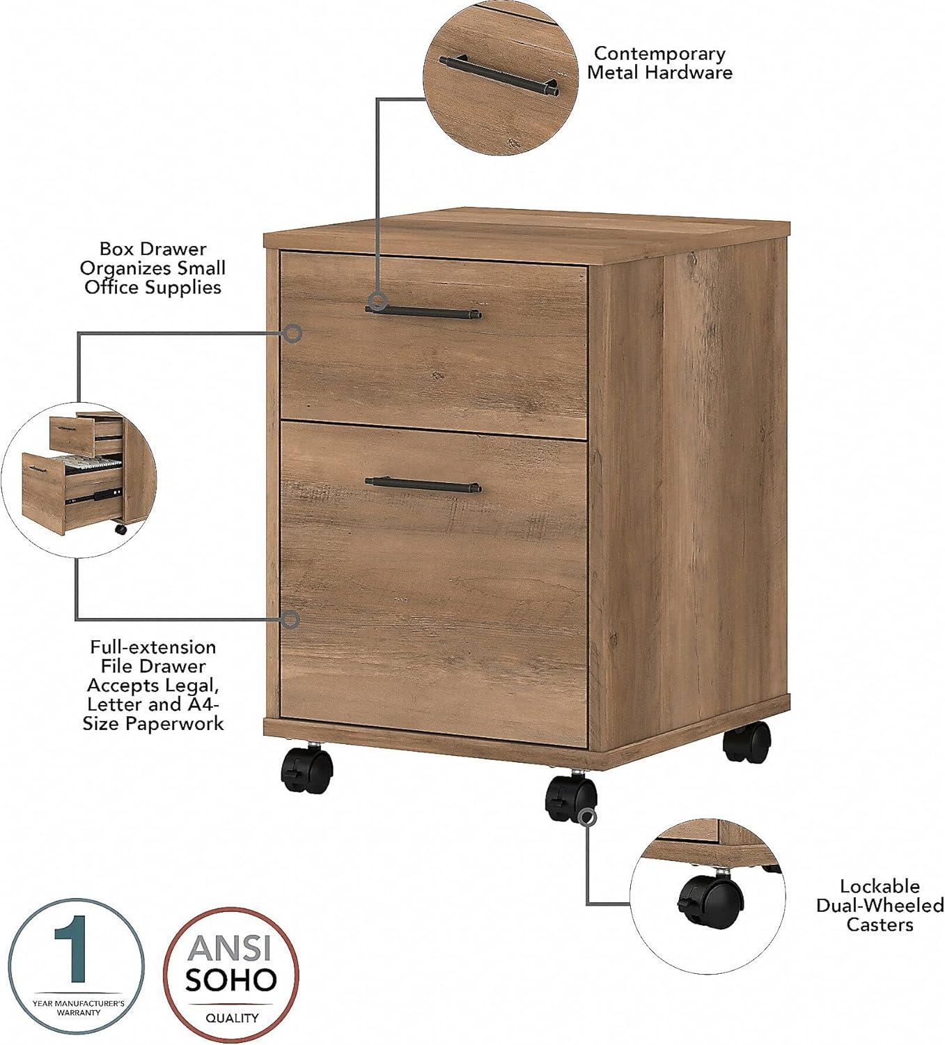 Key West L Desk with Mobile File Cabinet in Reclaimed Pine - Engineered Wood