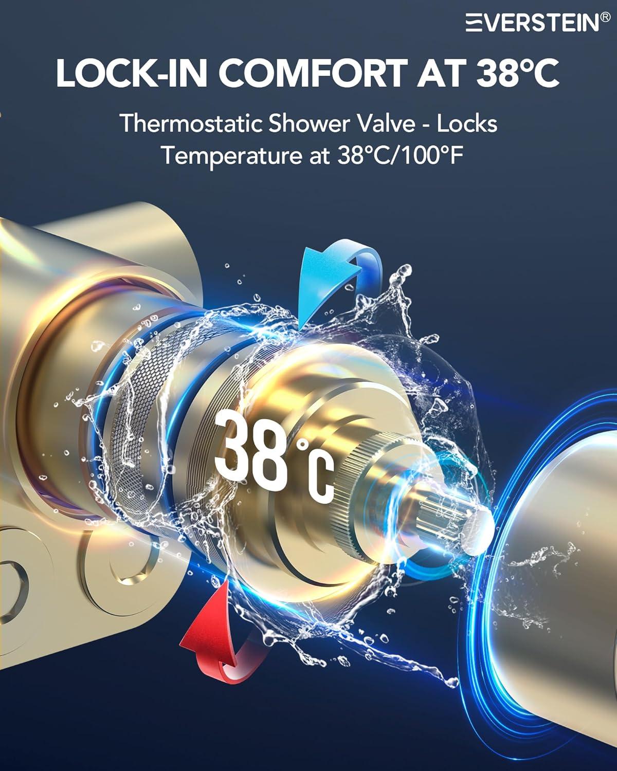 EVERSTEIN Music Thermostatic Shower System,Dual Showerheads with LED Mood Lighting SFS-1051-BK