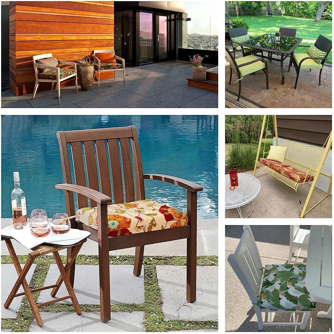 LOVTEX Outdoor Chair Cushions Set of 4, Waterproof Patio Chair Cushions with Ties, 17 x 16 x 2 inch, Floral