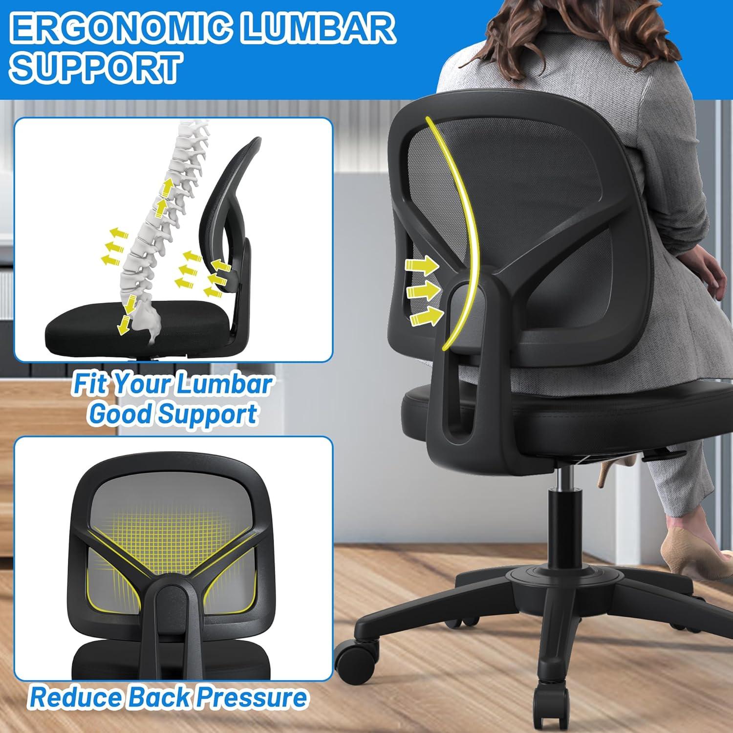 Mesh Office Chair Ergonomic Small Desk Chair No Arms Black Swivel Computer Chair with Wheels Task Chair for Small Spaces Mid Back Home Office Chair for Adults and Kids