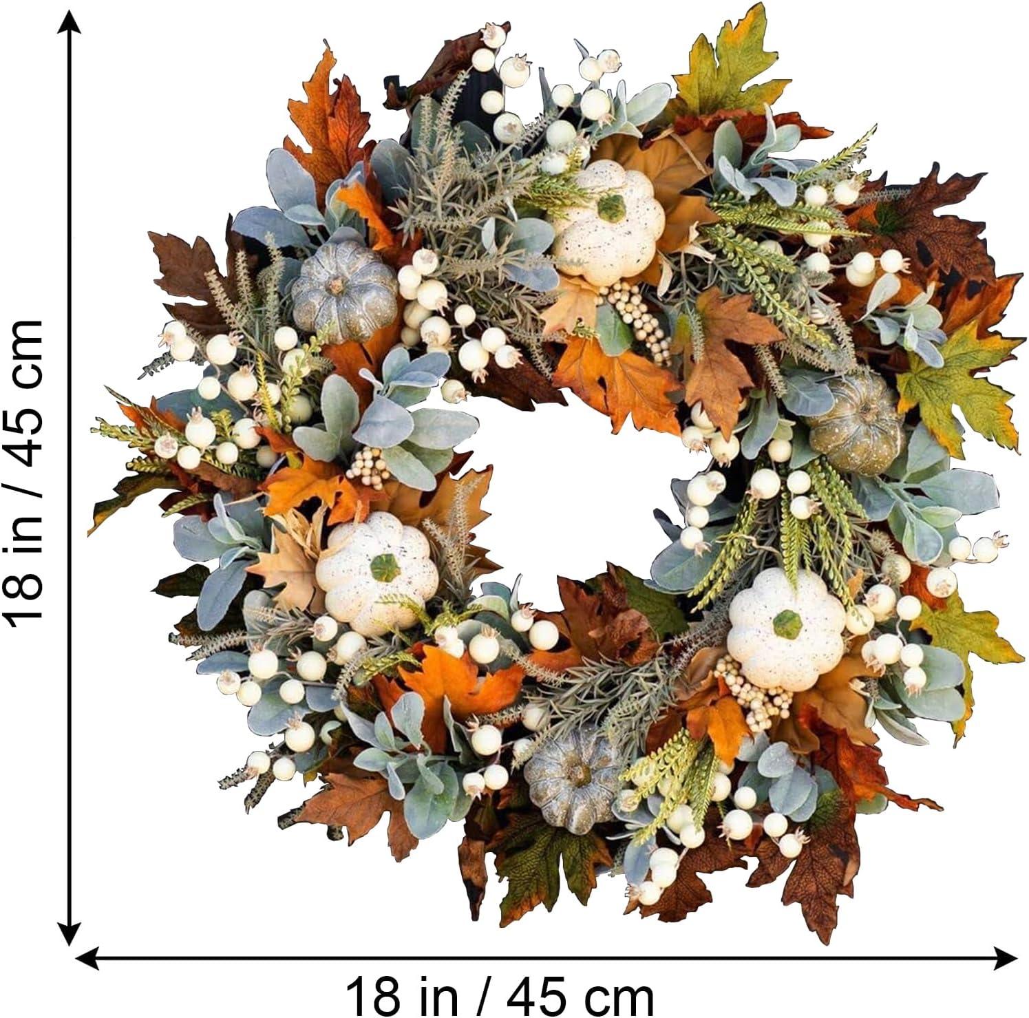 Artificial Fall Wreaths for Front Door Rustic Autumn Wreath with Pumpkin,Rose,Berry Branchesm,Mixed Leaves Thanksgiving Wreath Fall Door Wreath for Halloween Thanksgiving Indoor Outdoor Decor (A15.7)