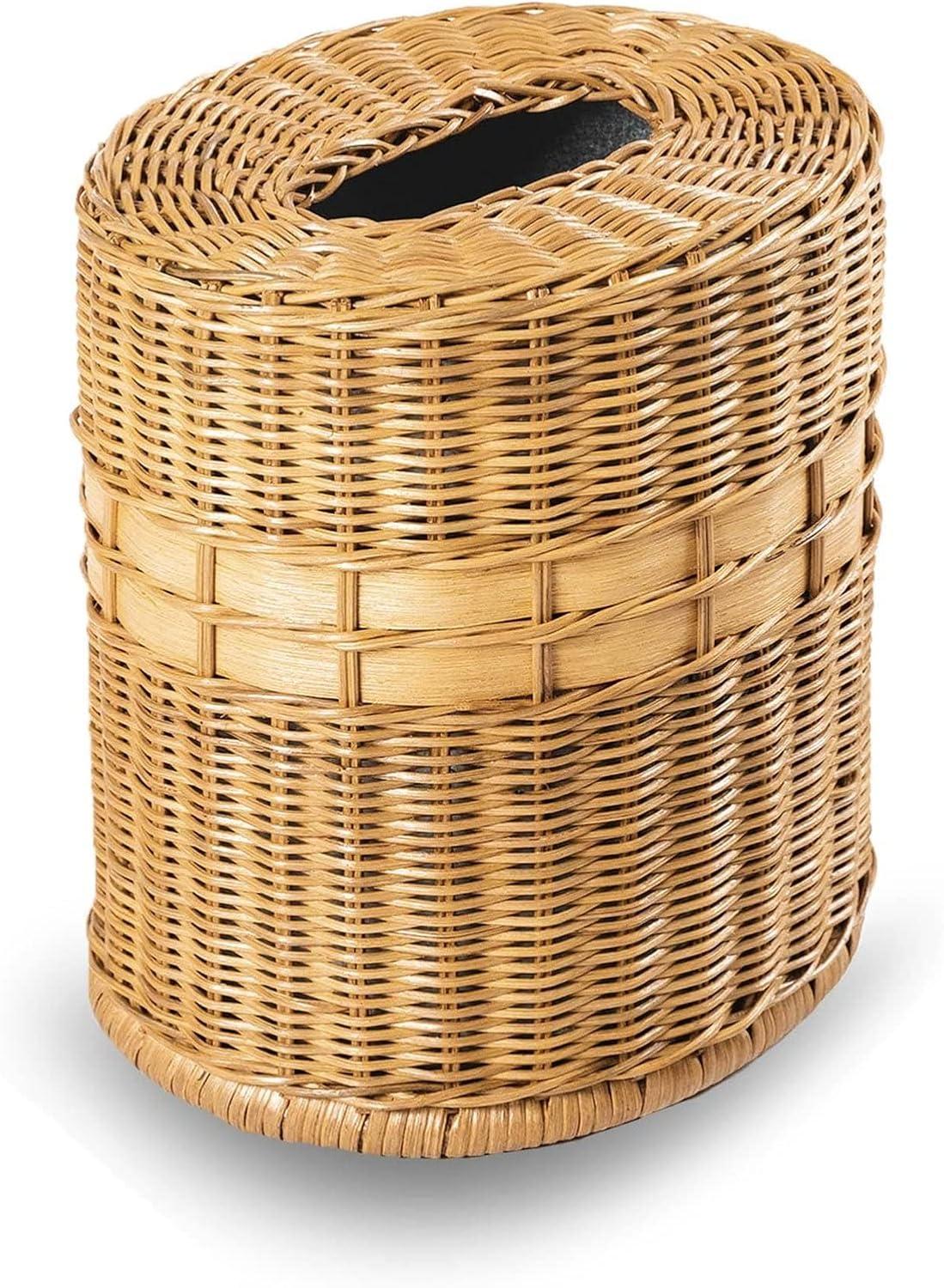 Sandstone Oval Wicker Waste Basket with Removable Metal Liner