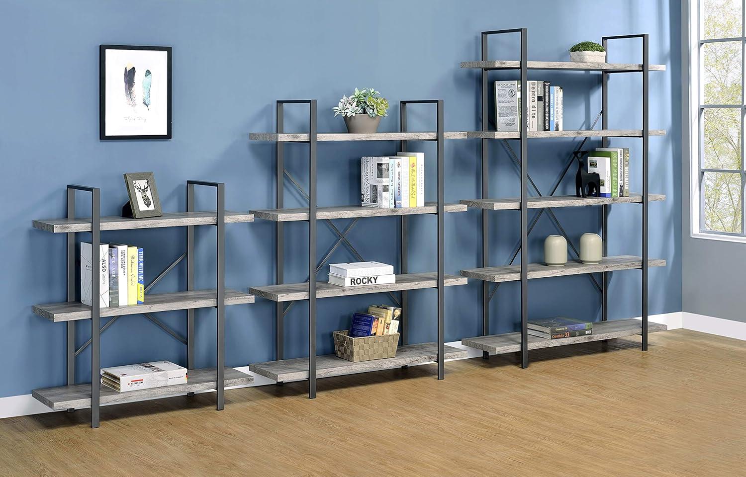 Pearl Silver Transitional 3-Shelf Bookcase in Gray Driftwood