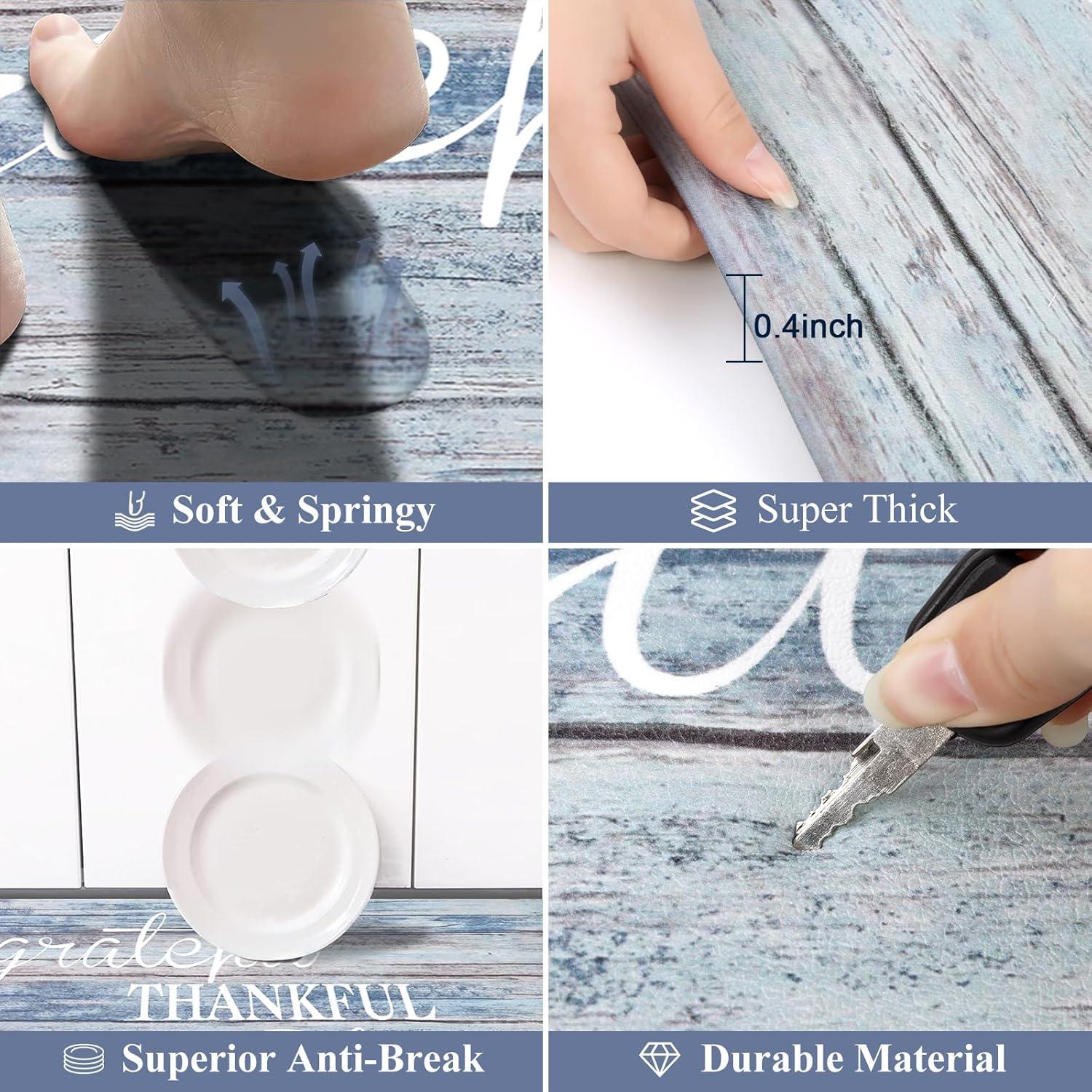 HEBE Anti Fatigue Kitchen Mat Set of 2 Non Slip Cushioned Kitchen Mats for Floor Waterproof Farmhouse Kitchen Rugs and Mats Set Comfort Standing Desk Mat Carpet for Sink,Office,Laundry