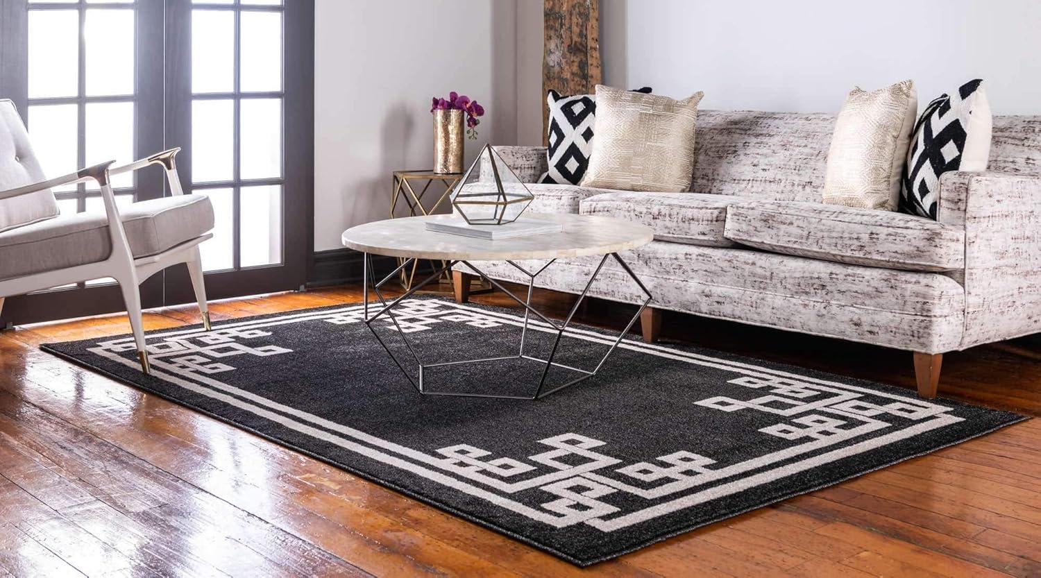 Athens Black Geometric Synthetic Easy Care Area Rug, 5' x 8'