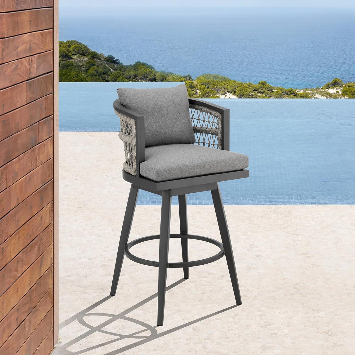 Zella Outdoor Swivel Bar or Counter Stool in Aluminum with Rope and Cushions