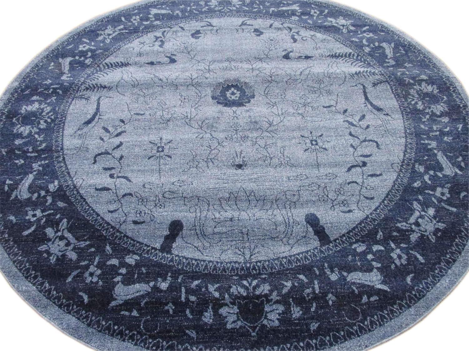 Unique Loom La Jolla Collection Area Rug - Floral (8' Round Blue/Navy Blue)