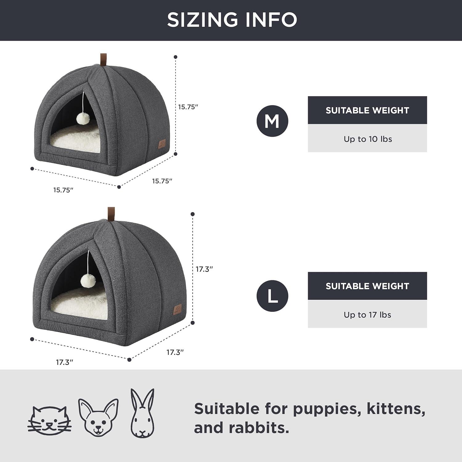 The Cat Beds for Indoor Cats - 2 in 1 Cat Cave for Kittens and Small Pets, Cat Hideaway with Non-Slip Bottom,16 inches