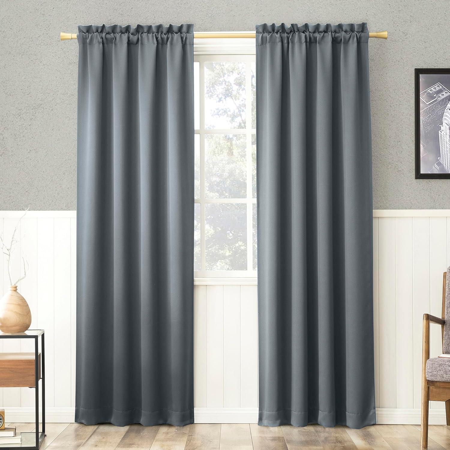 40"x84" Sun Zero Blackout Kenneth Energy Saving Rod Pocket Curtain Panel Denim Blue: Thermal Insulated, Noise Reduction