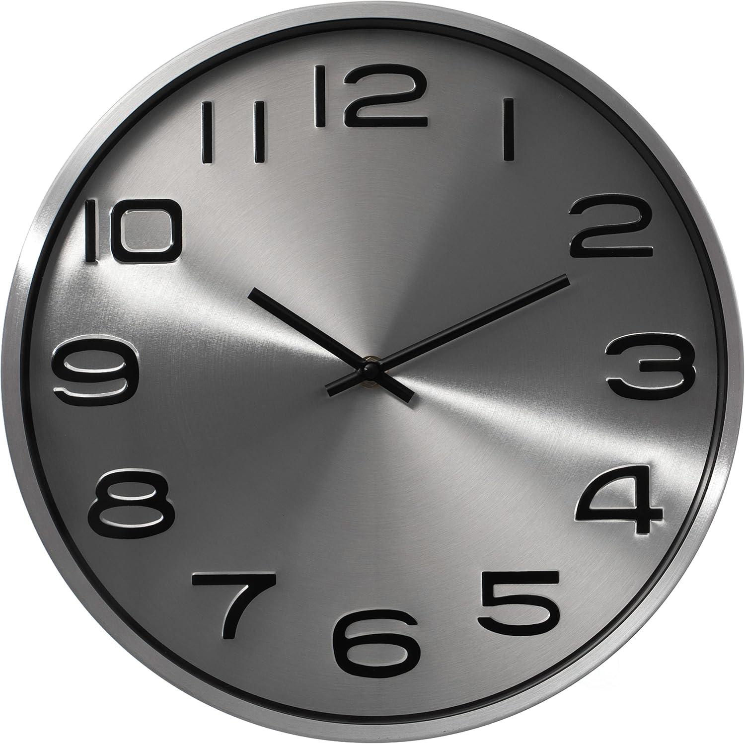 Clockswise Aluminum Round Wall Clock for Living Room, Kitchen, or Dining Room - 12 in Large Round Clock for Home, Silent Ticking, Battery Operated