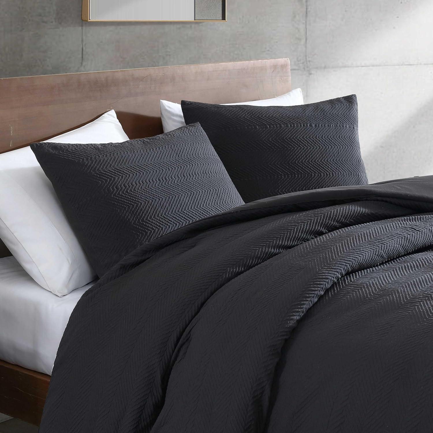 Kenneth Cole Crosswalk Herringbone Black Duvet Cover Set