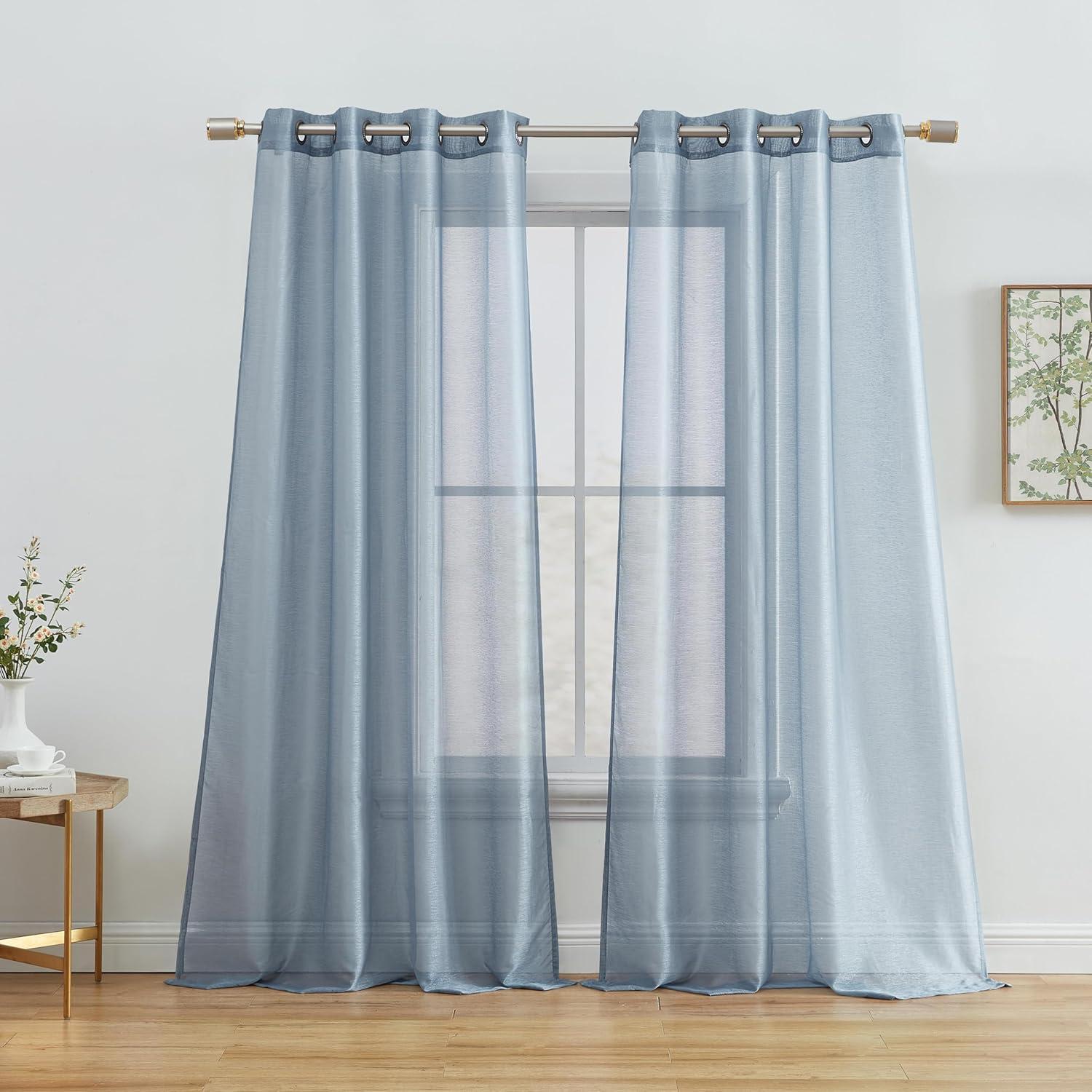 HLC.ME Semi Sheer Voile Light Filtering Transparent Window Curtain Grommet Panels - Set of 2 - Dusty Blue, 54 W x 72 L