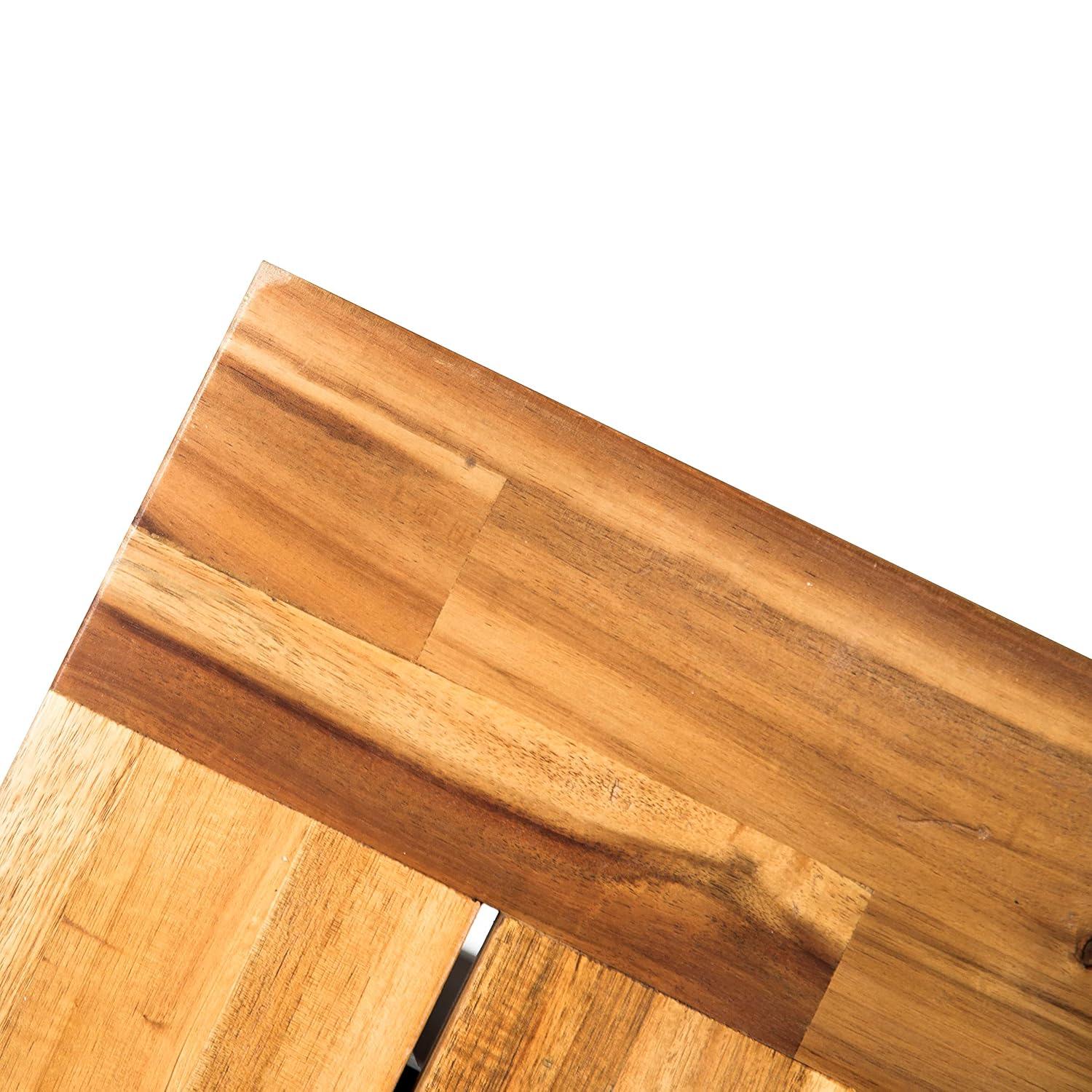 Teak Finish Acacia Wood Outdoor Bench with Rustic Metal Legs