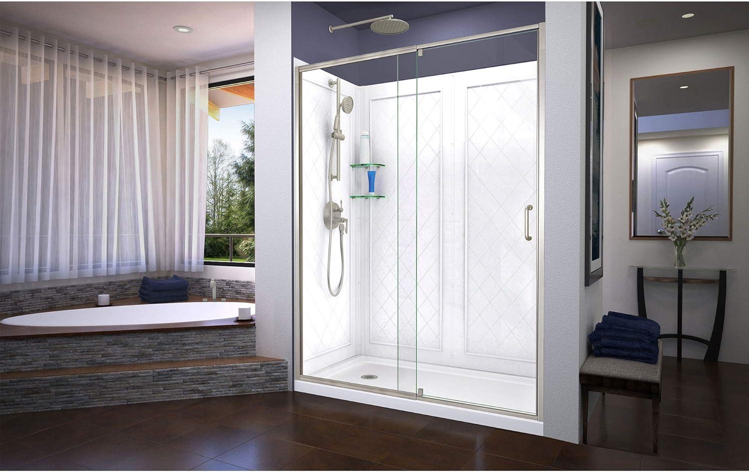 DreamLine DL-6227L-04 DreamLine Flex 30 in. D x 60 in. W x 76 3/4 in. H Semi-Frameless Shower Door, Backwalls