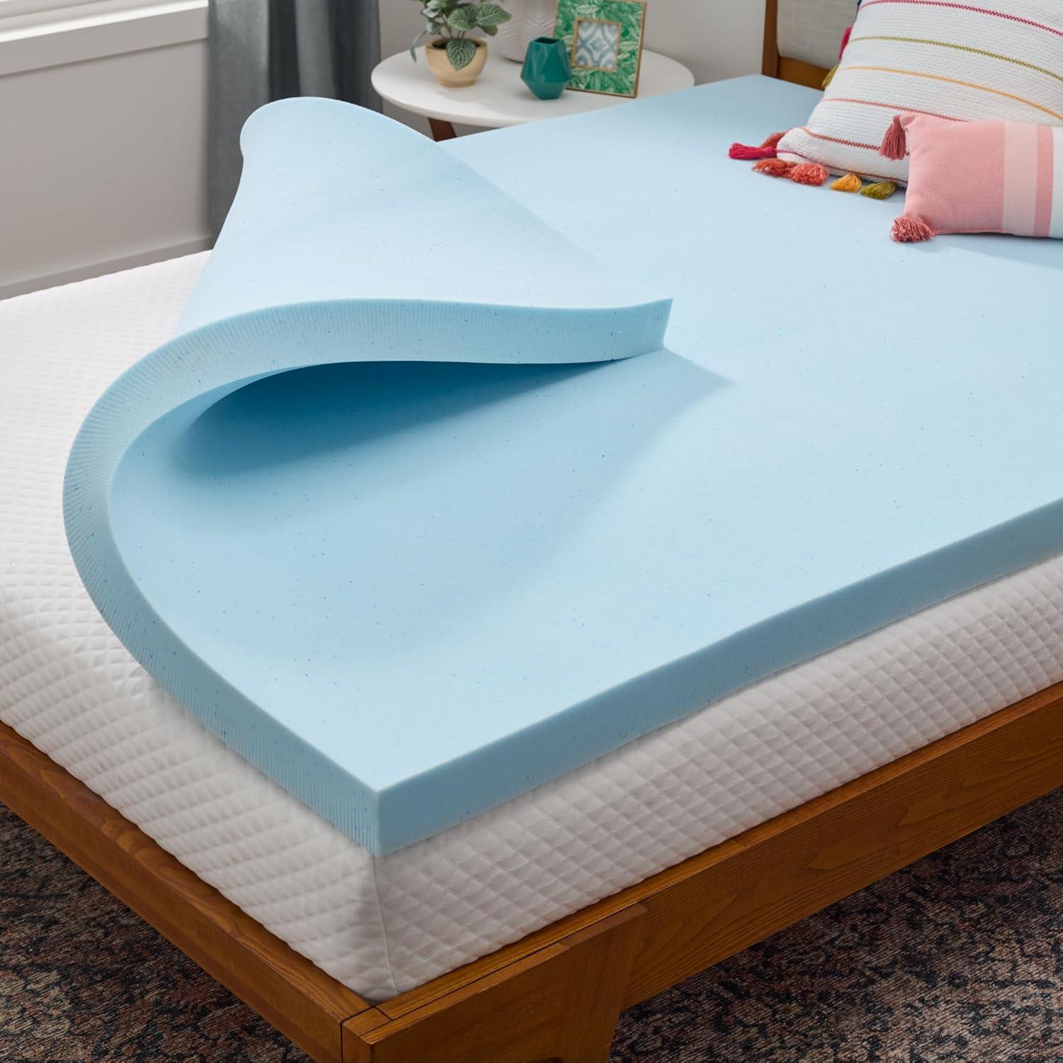 Queen Size Blue Gel Memory Foam Mattress Topper
