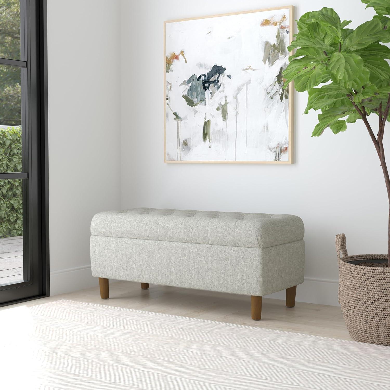 Gray Tufted Round Cocktail Storage Ottoman with Wood Legs