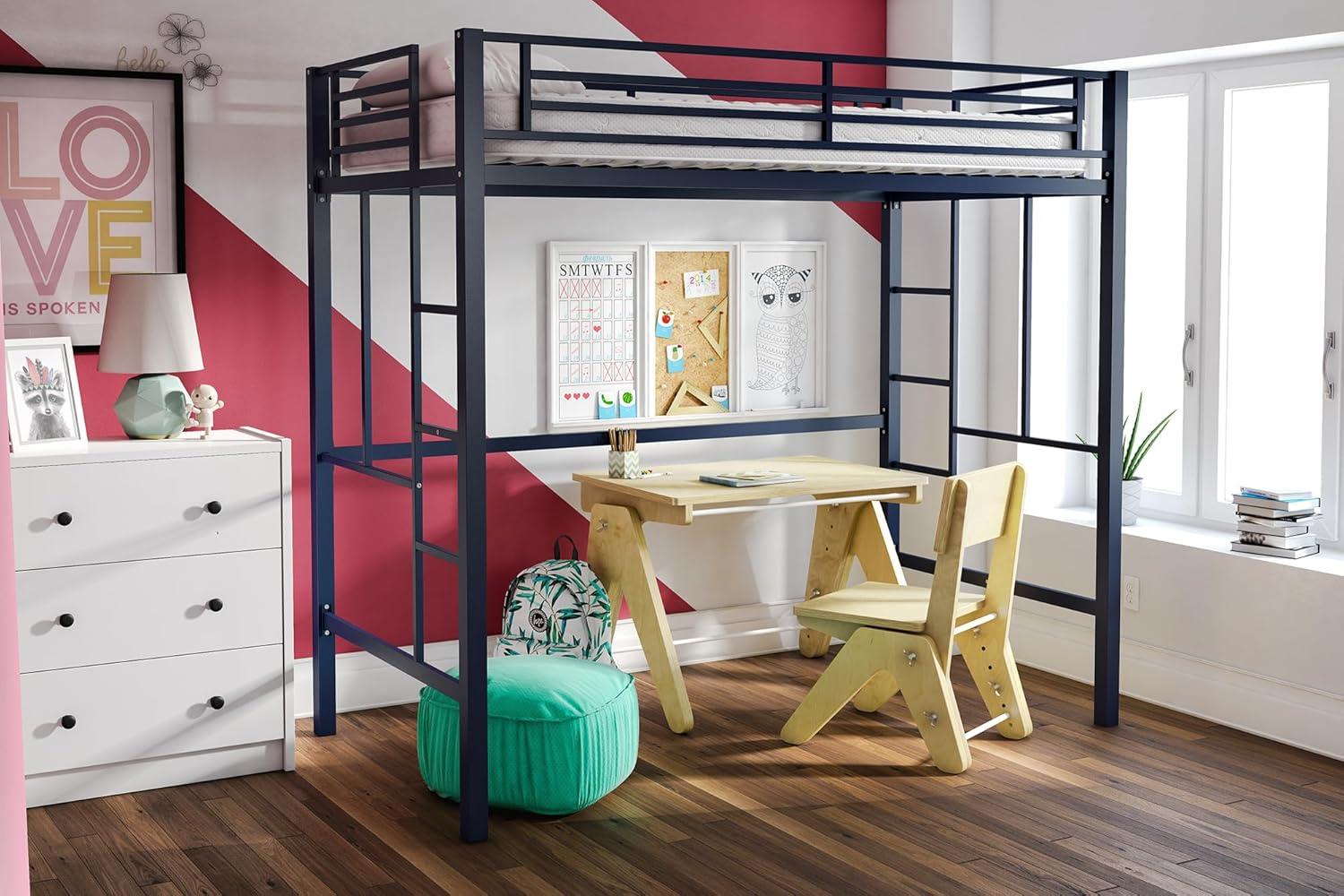Your Zone Brittain Twin Metal Loft Bed, Pink