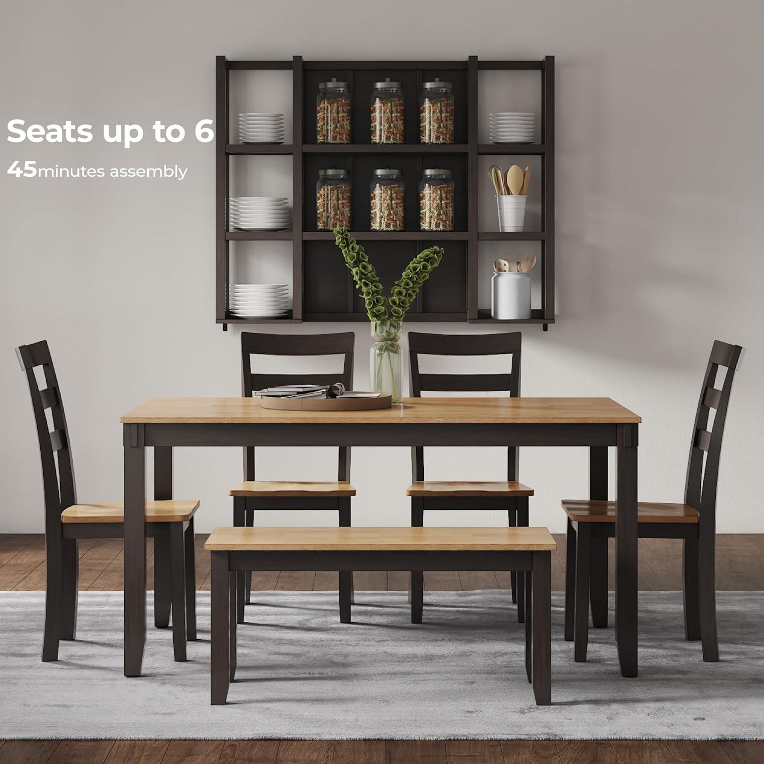 Transitional Light and Dark Brown Rectangular Dining Table Set with Bench