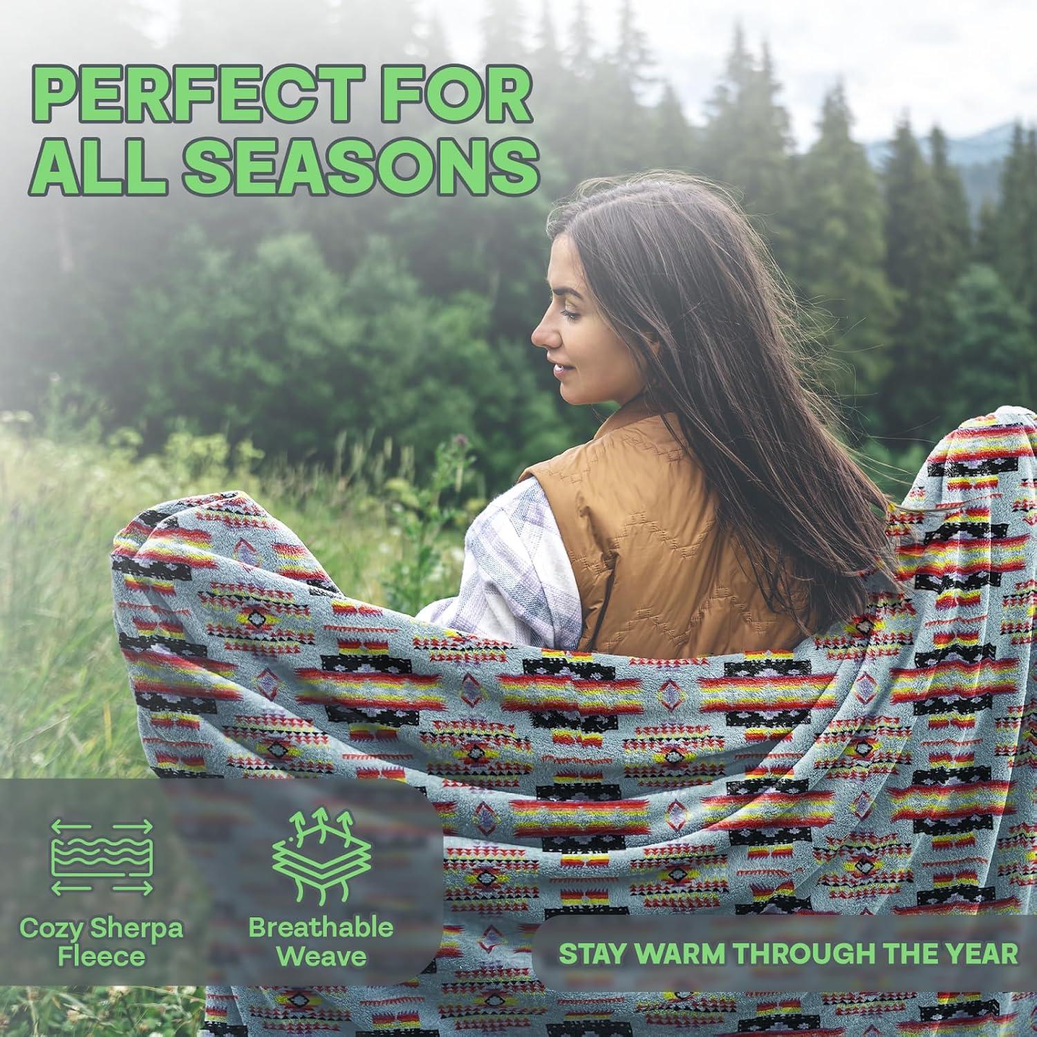 WW Sheets Luxuriously Cozy, Super Warm & Soft Aztec Bed Blanket, Southwestern Style Throw Blanket