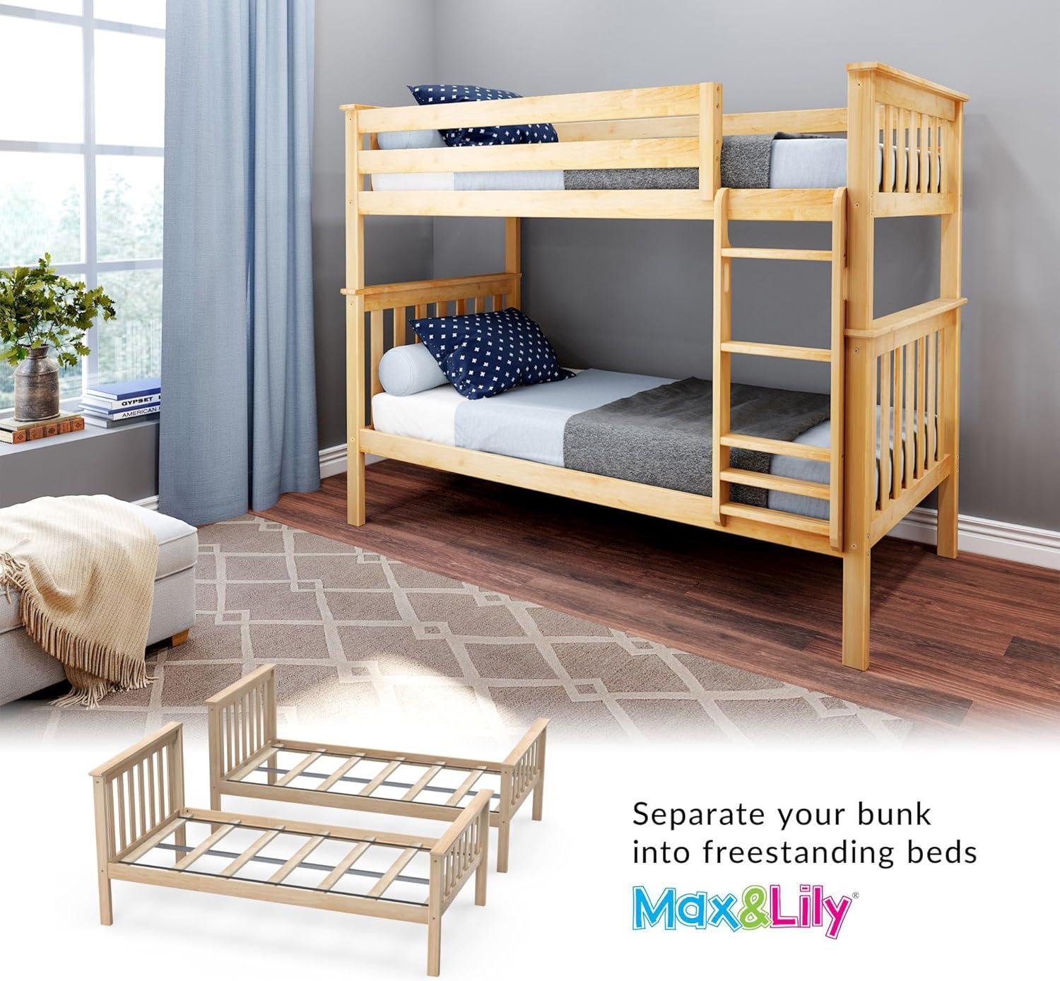 Natural Pine Twin Over Twin Bunk Bed with Storage