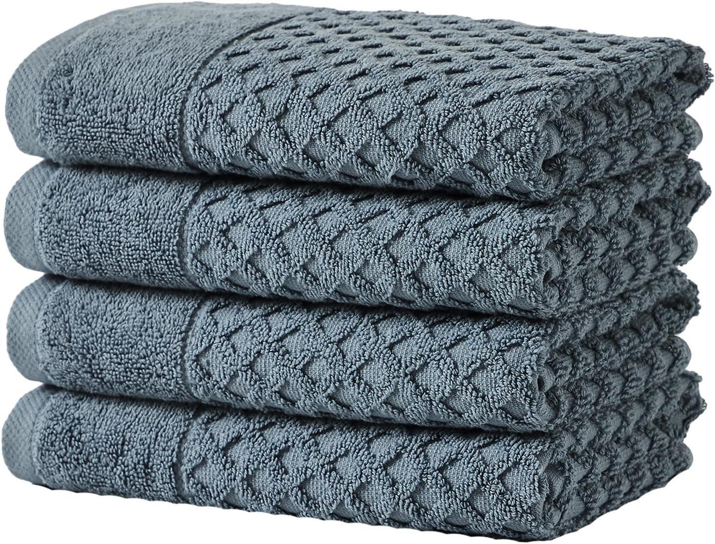 Cotton Quick-Dry Textured Towels - Great Bay Home (4 Pack Bath Towels, Blue).