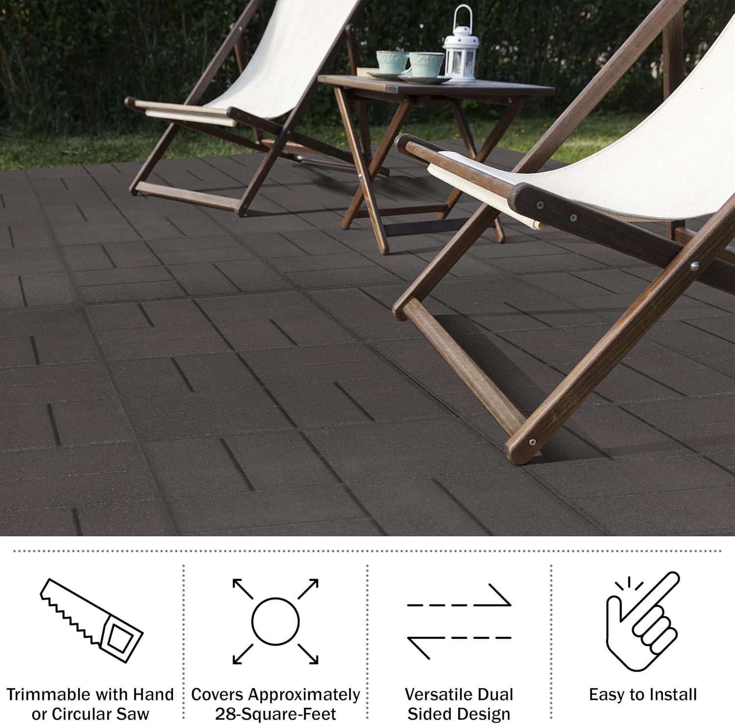 Pure Garden Deck Tiles 8-Pack - Dual-Sided Outdoor Flooring Tile - 28SQFT Rubber Pavers for Outside Patio, Garden Walkway, Balcony, or Shed