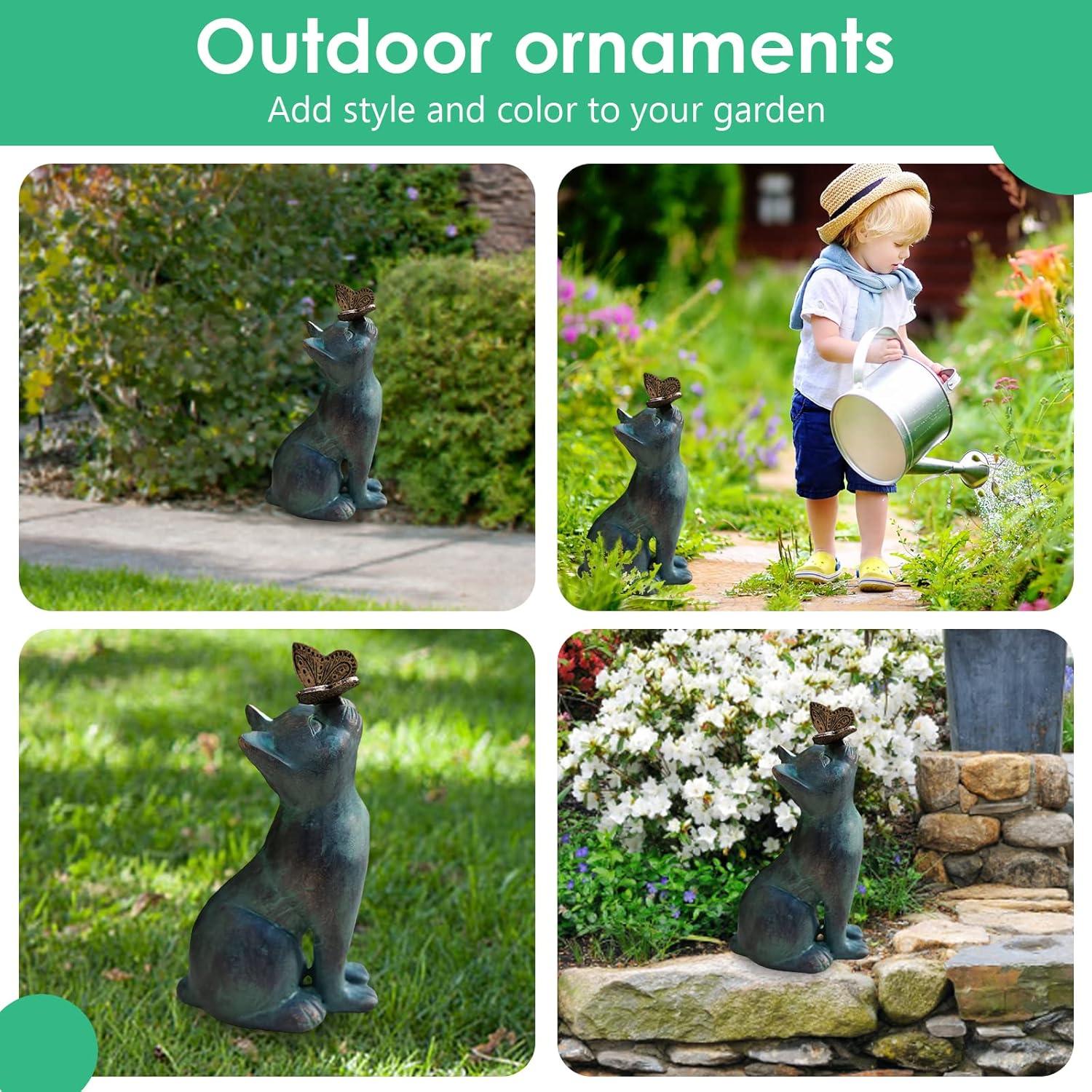 FIALAME Resin Garden Landscape Kitten Statue Ornament Cat Animal Sculpture Handicraft Waterproof Home Decor for Garden Yard C42