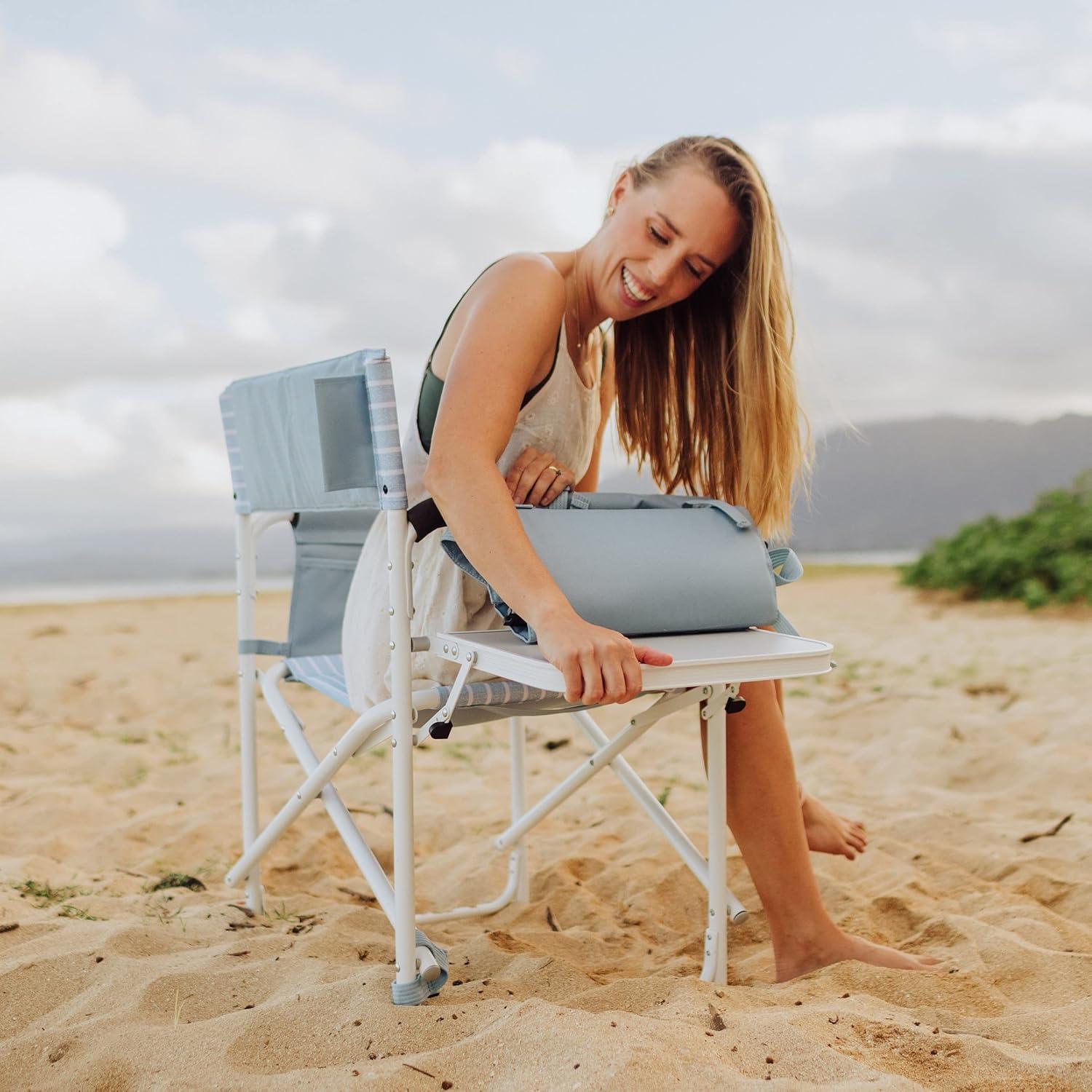 Picnic Time Outdoor Directors Chair - Mod Denim Stripes