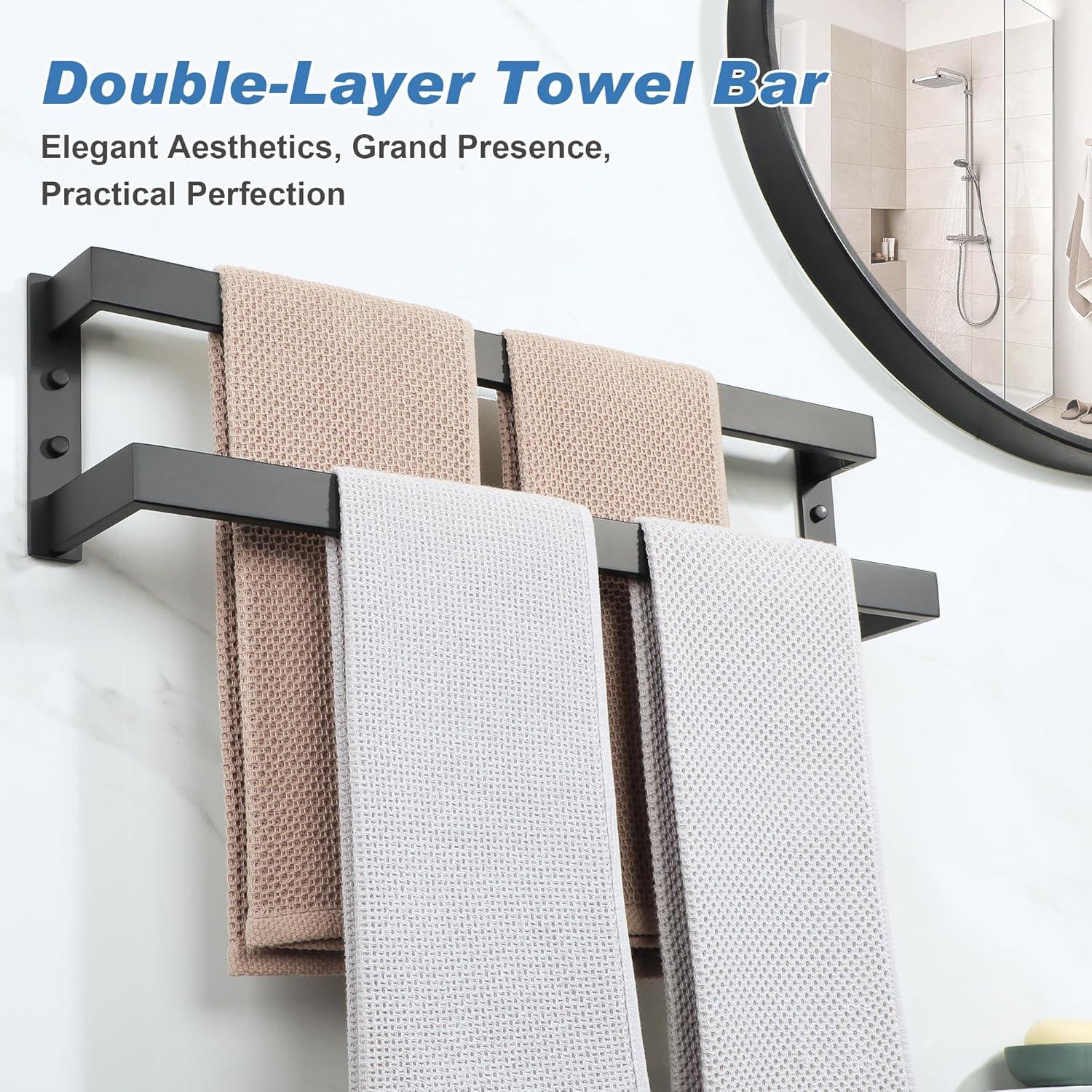 Double Towel Bar 24", SUS304 Stainless Steel Towel Racks For Bathroom Wall Mounted, Heavy Duty Bathroom Towel Holder, Space Saving Towel Hanger