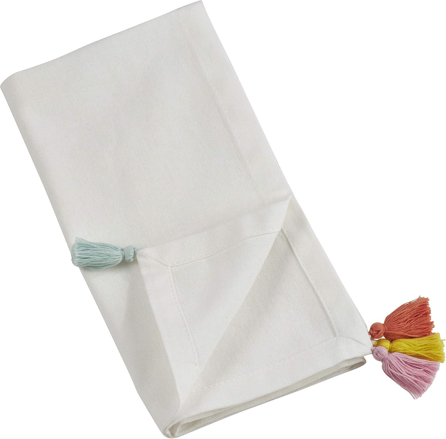 Saro Lifestyle Colorburst Tassel Napkin, Off-White, (Set of 4)