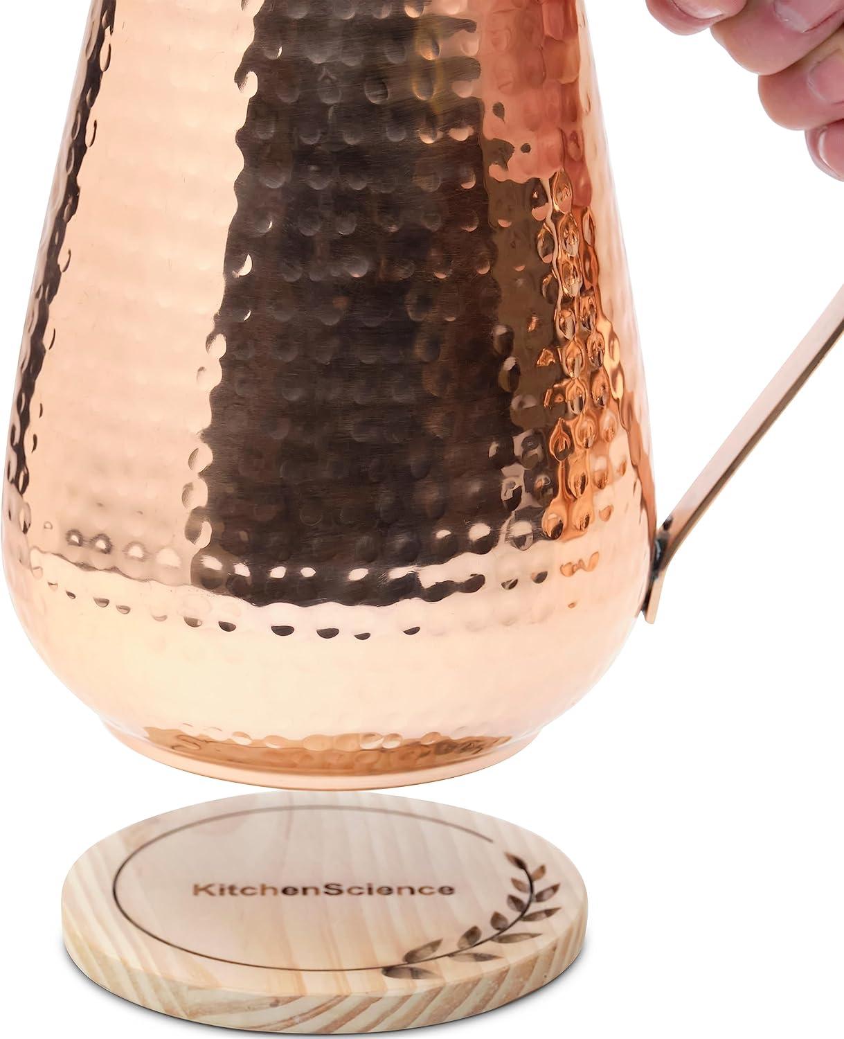 Kitchen Science Pure Copper Pitcher w/ 2 Copper Tumblers | Copper Water Pitcher for Drinking Water | Copper Vase | Copper Jug | Water Jug Set