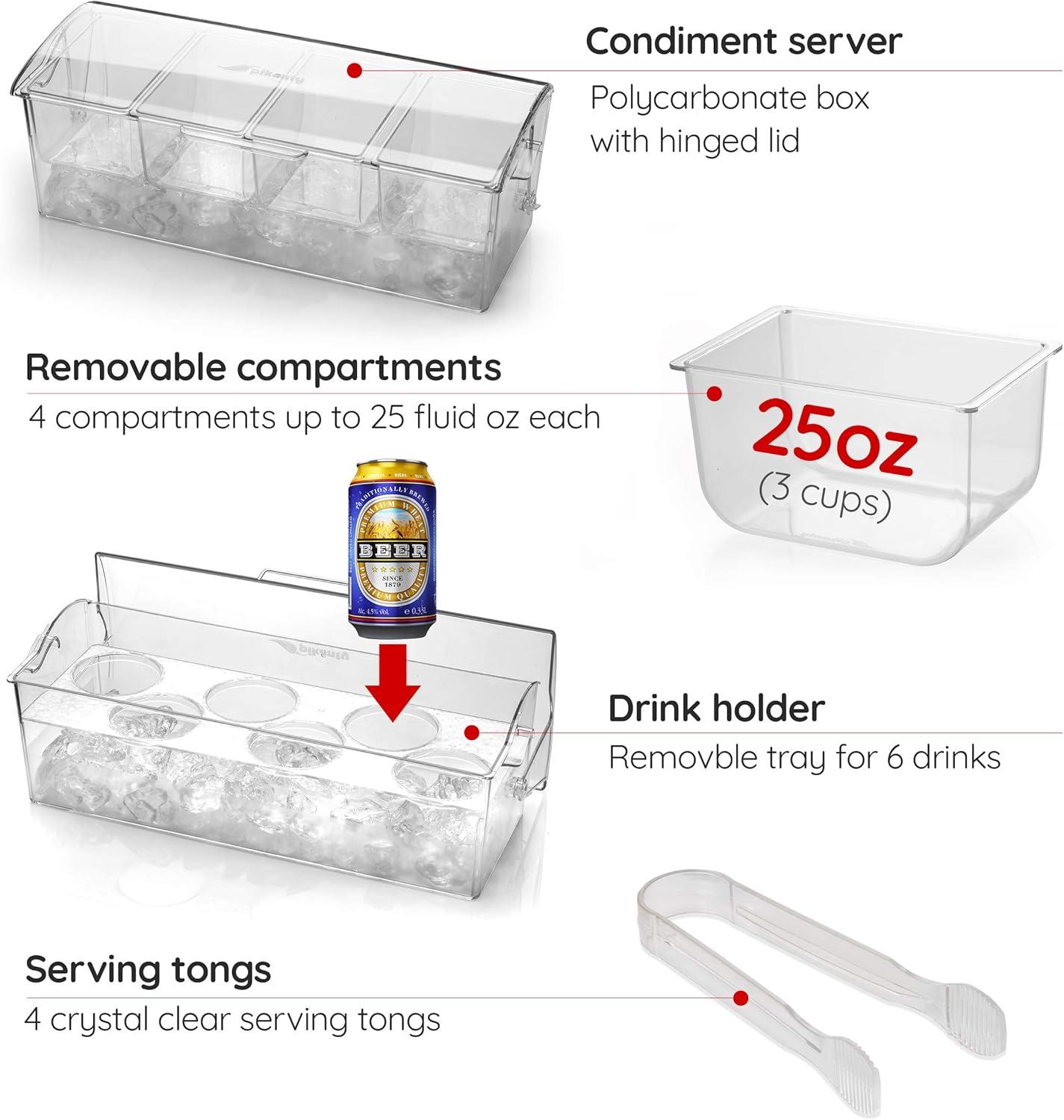 Clear 4-Compartment Ice Chilled Condiment Server Caddy