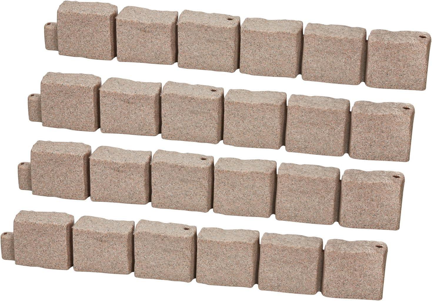 VEVOR Faux Stone Landscape Edging, No Dig Garden Edging Border, Flexible Blocks for Lawn Edging, Flower Beds, Driveway, Yards with 12 Spikes, 4 Pack 24 Bricks 16FT Kit, 46.9" Lx 4" W x 6" H, Beige