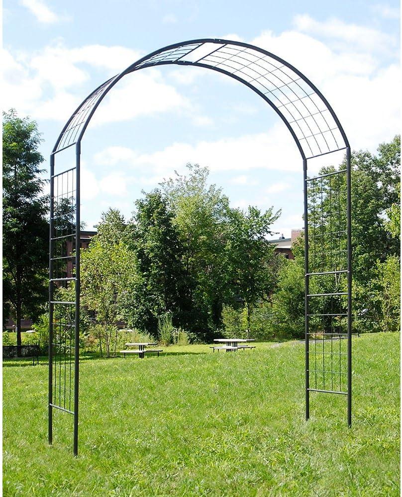 Achla Designs Elegant Handcrafted Monet II Wrought Iron Garden Arbor, 114.5 Inch Tall, Graphite Powder Coated Finish