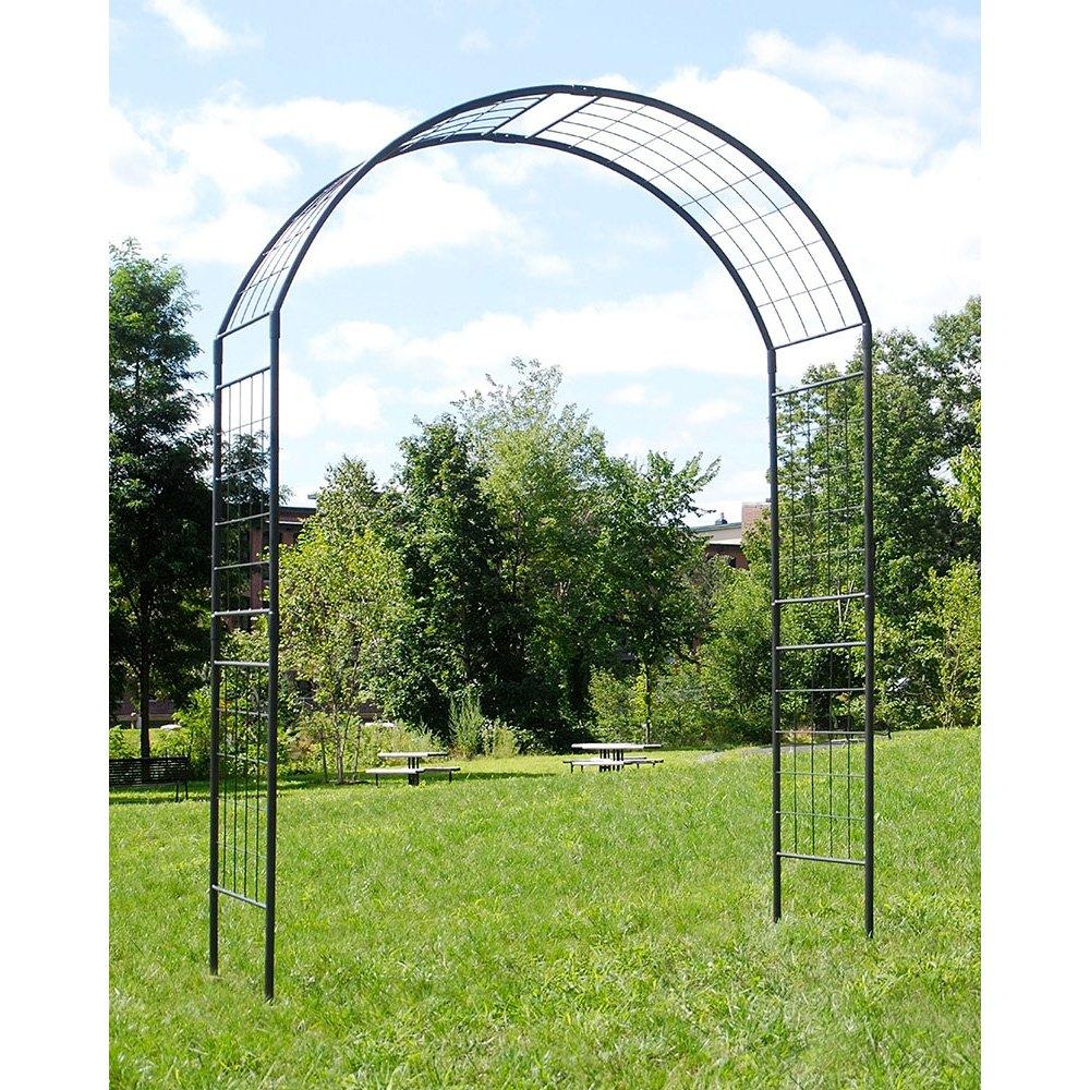 Achla Designs Elegant Handcrafted Monet II Wrought Iron Garden Arbor, 114.5 Inch Tall, Graphite Powder Coated Finish