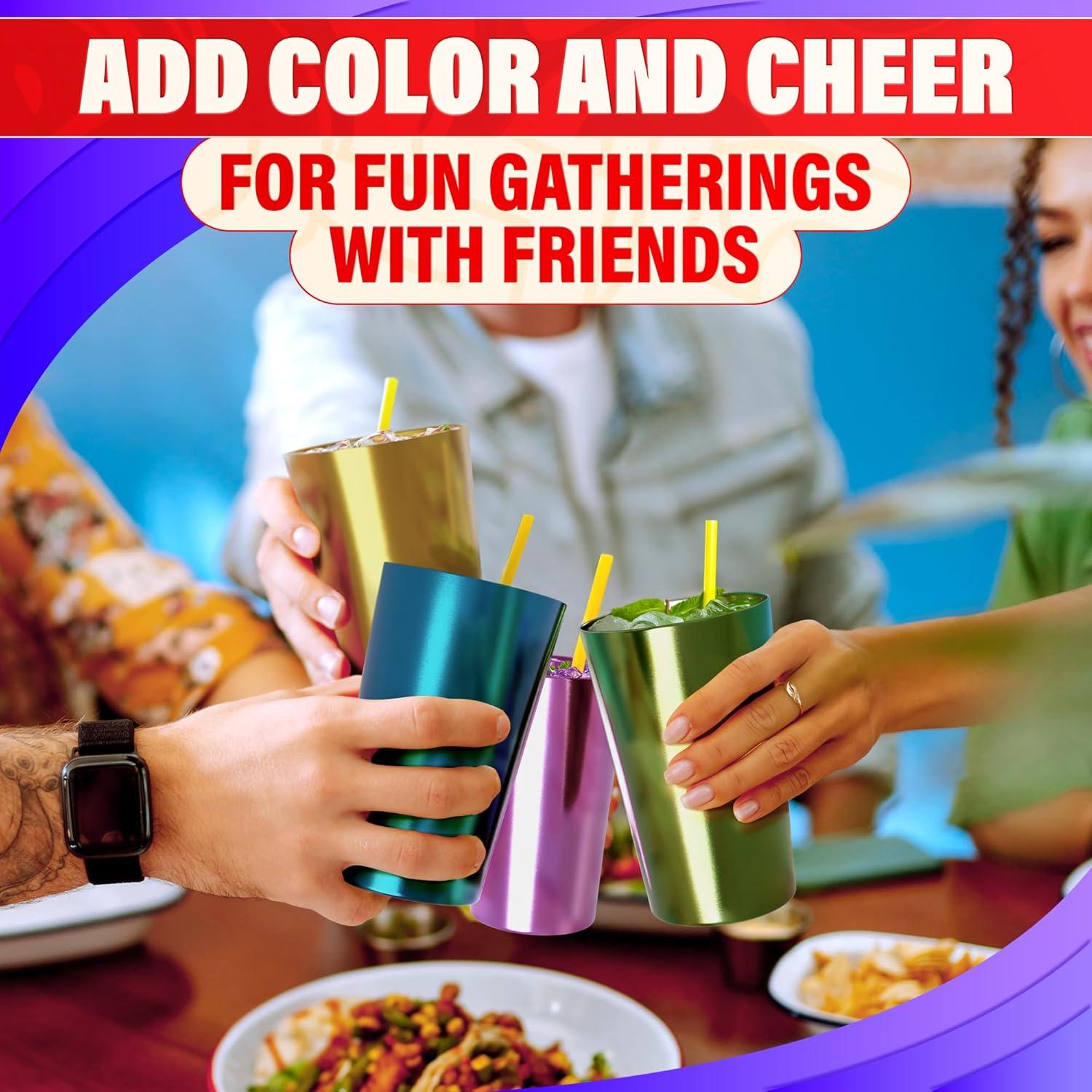 6 Pcs Aluminum Tumblers 15 oz - Lightweight, Durable, and Reusable Metal Cups | Vibrant Festive Colors for Hot and Cold Beverages | Sturdy Anodized Design for Parties and Outdoor Use | Dishwasher Safe