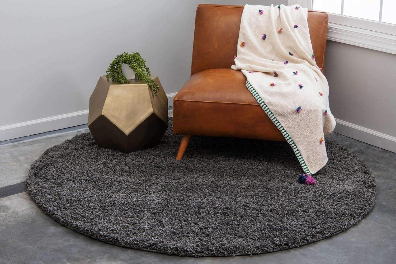 Graphite Gray Solid Shag 12' Round Synthetic Rug - Easy Care