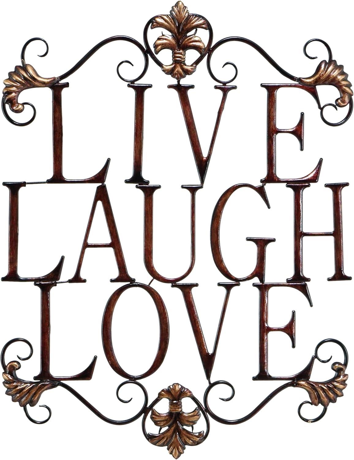 Deco 79 Metal Sign Live Love Laugh Wall Decor with Scrollwork, 21" x 1" x 28", Brown