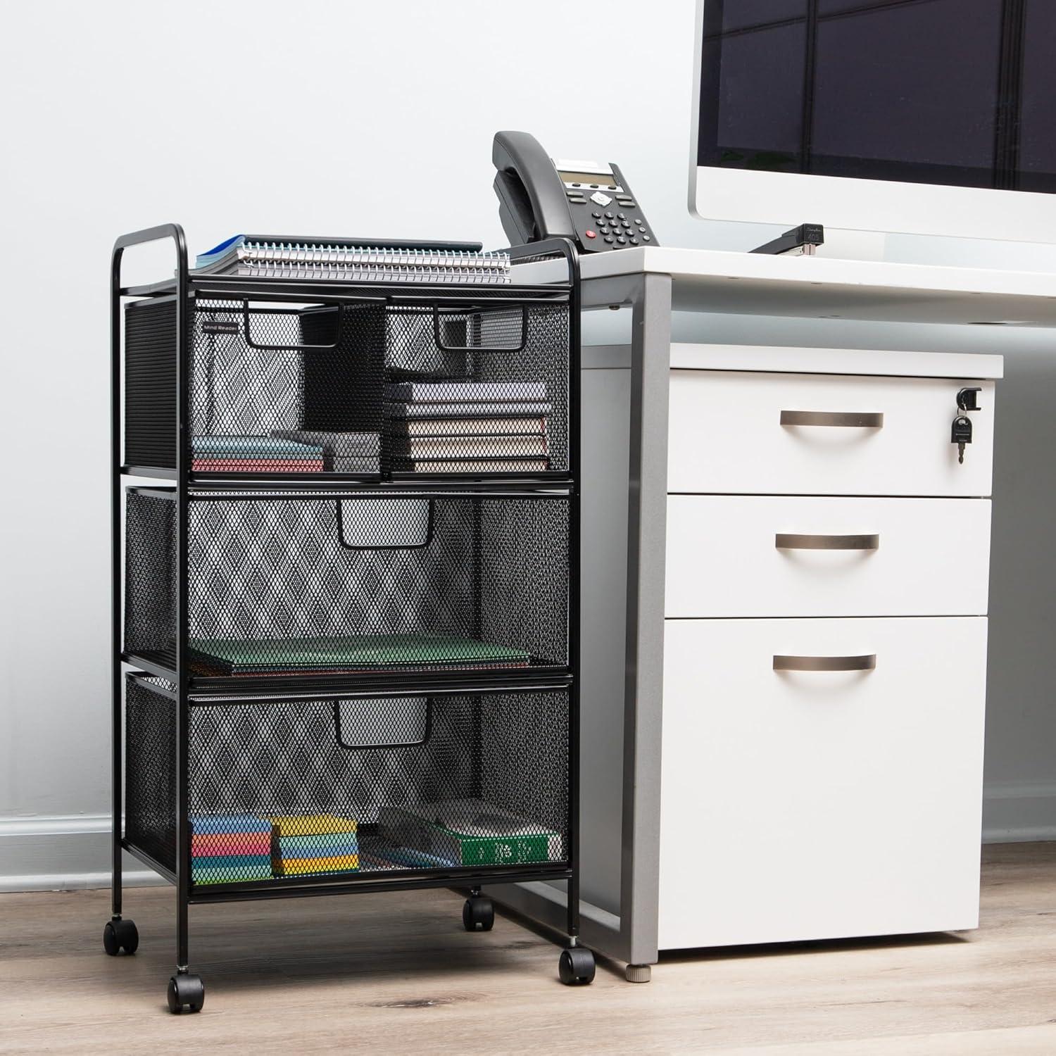 Mind Reader Metal Rolling File Cart with Drawers for Kitchen