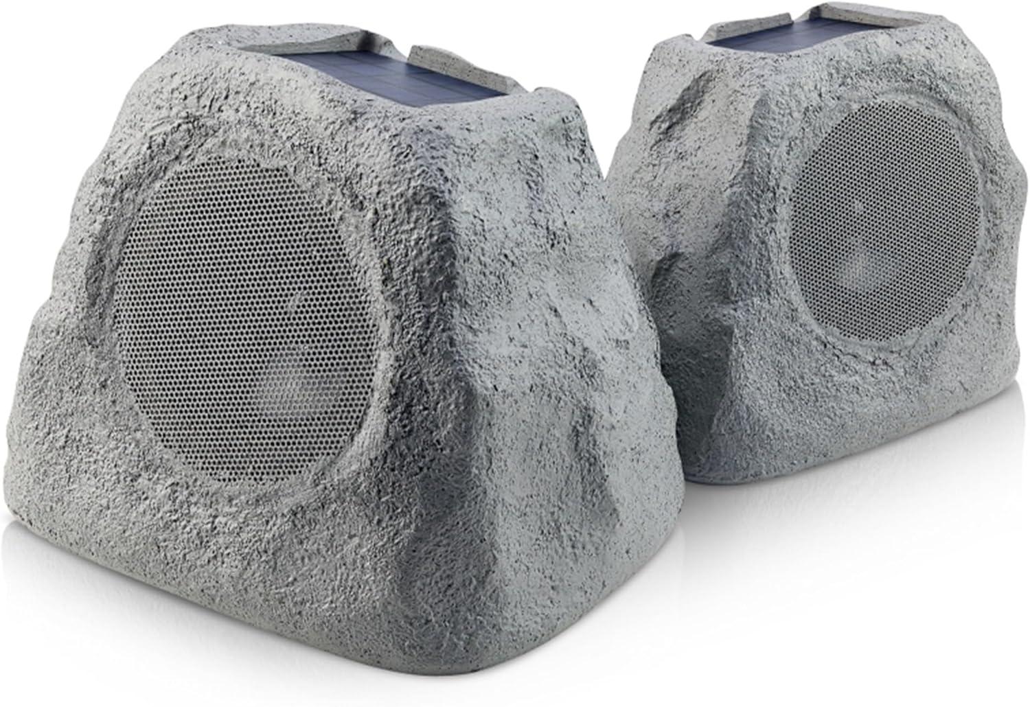 Gray Wireless Bluetooth Outdoor Rock Speaker Set with LED Lighting